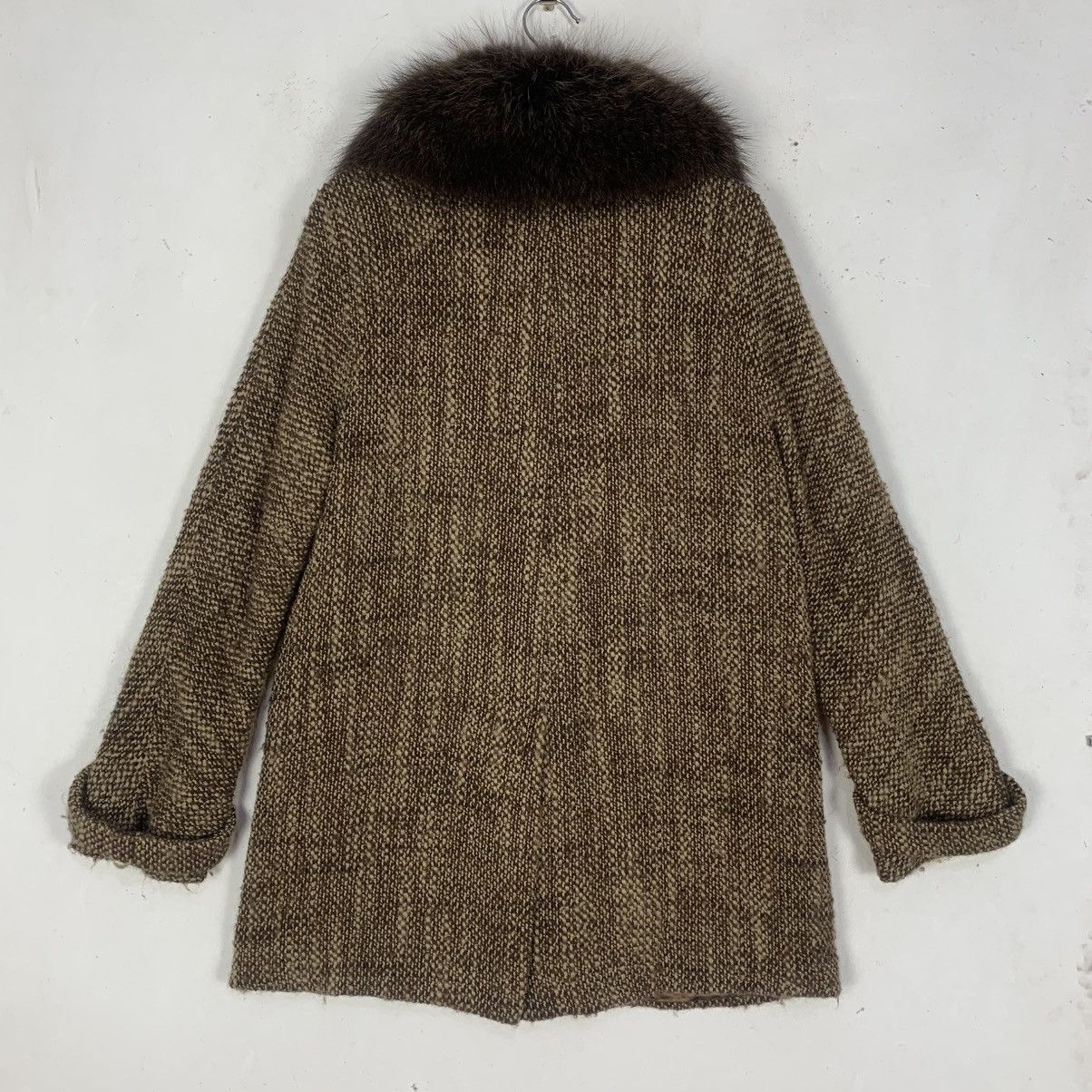 Fendi Fendi Italian Luxury vVintage Brown Tweed Wool Coat Fur Size L / US 10 / IT 46 - 7 Thumbnail
