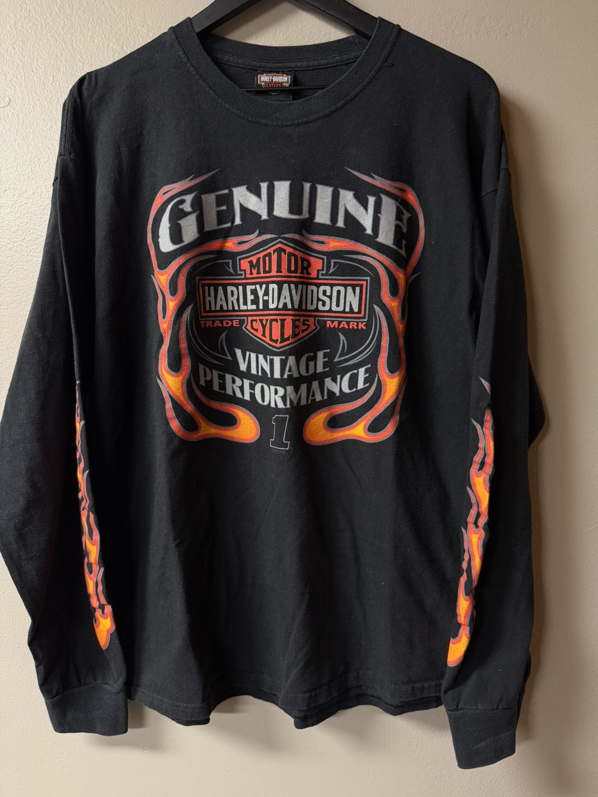 Harley Davidson Late 2000s Vintage Harley Davidson Flame LongSleeve Tee Size US XL / EU 56 / 4 - 1 Thumbnail