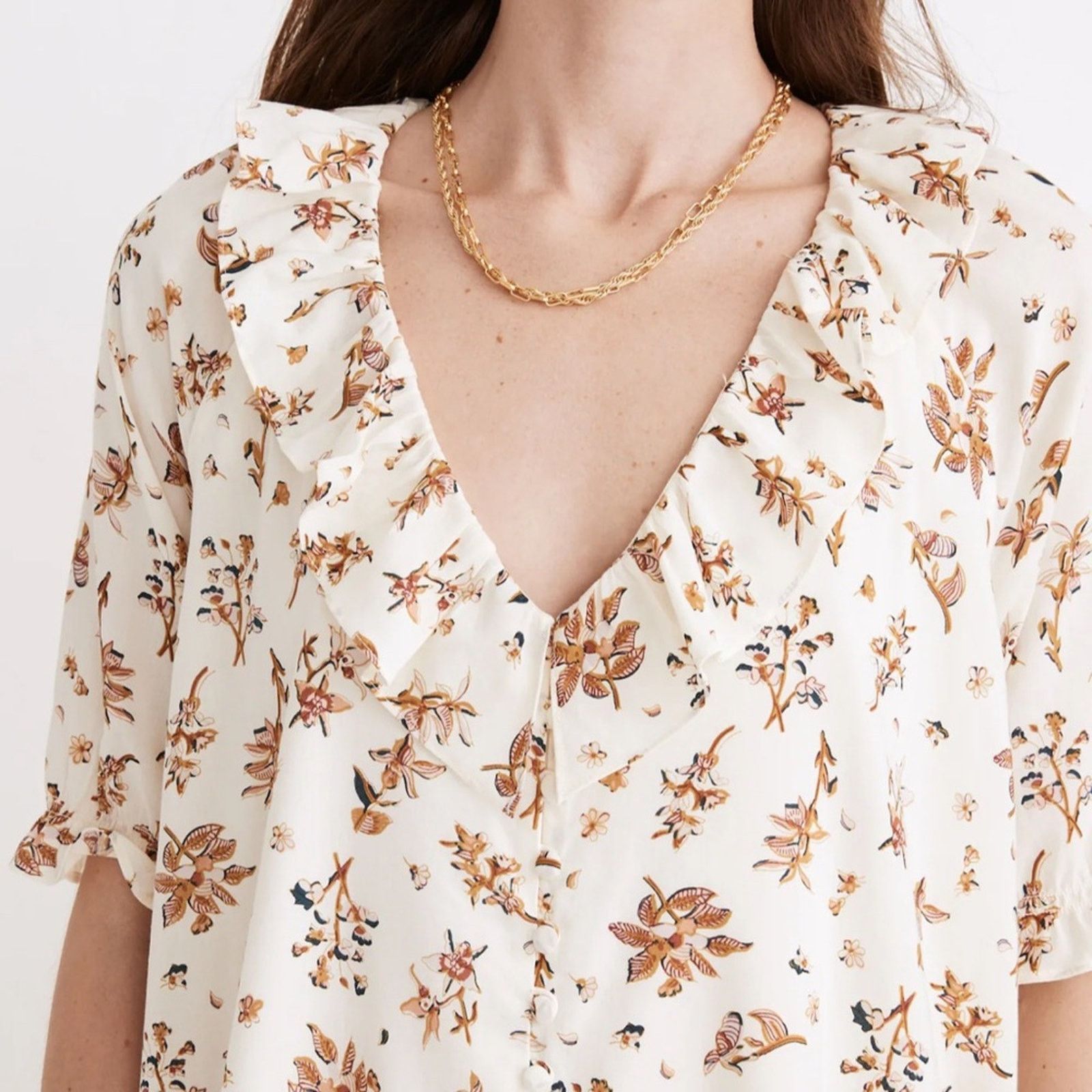 Madewell Madewell Ruffle Button Front Trapeze Dress Floral Reef Small Size S / US 4 / IT 40 - 2 Thumbnail