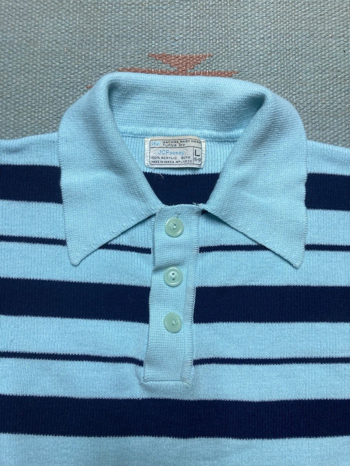 JCPenney × Vintage Vintage 70s polo shirt JCP blue striped youth L adult small Size US S / EU 44-46 / 1 - 4 Thumbnail