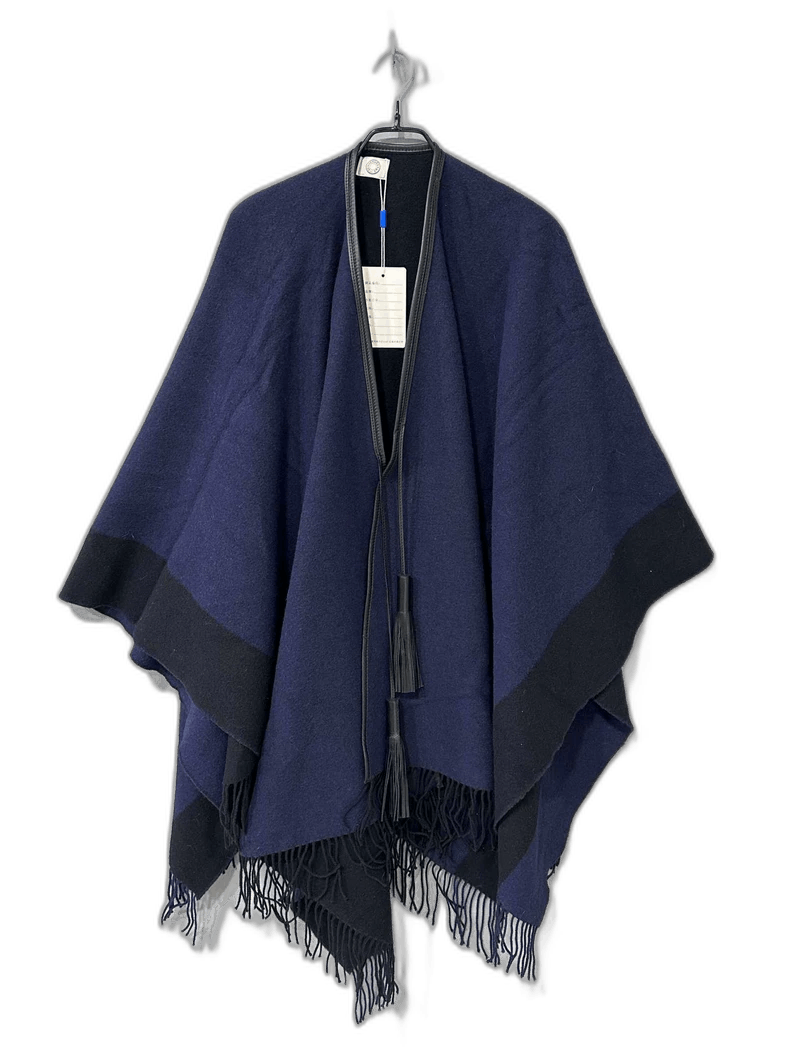 Hermes Dark Blue Fringed Cape Shawl by HERMES-yf Size US M / EU 48-50 / 2 - 1 Thumbnail