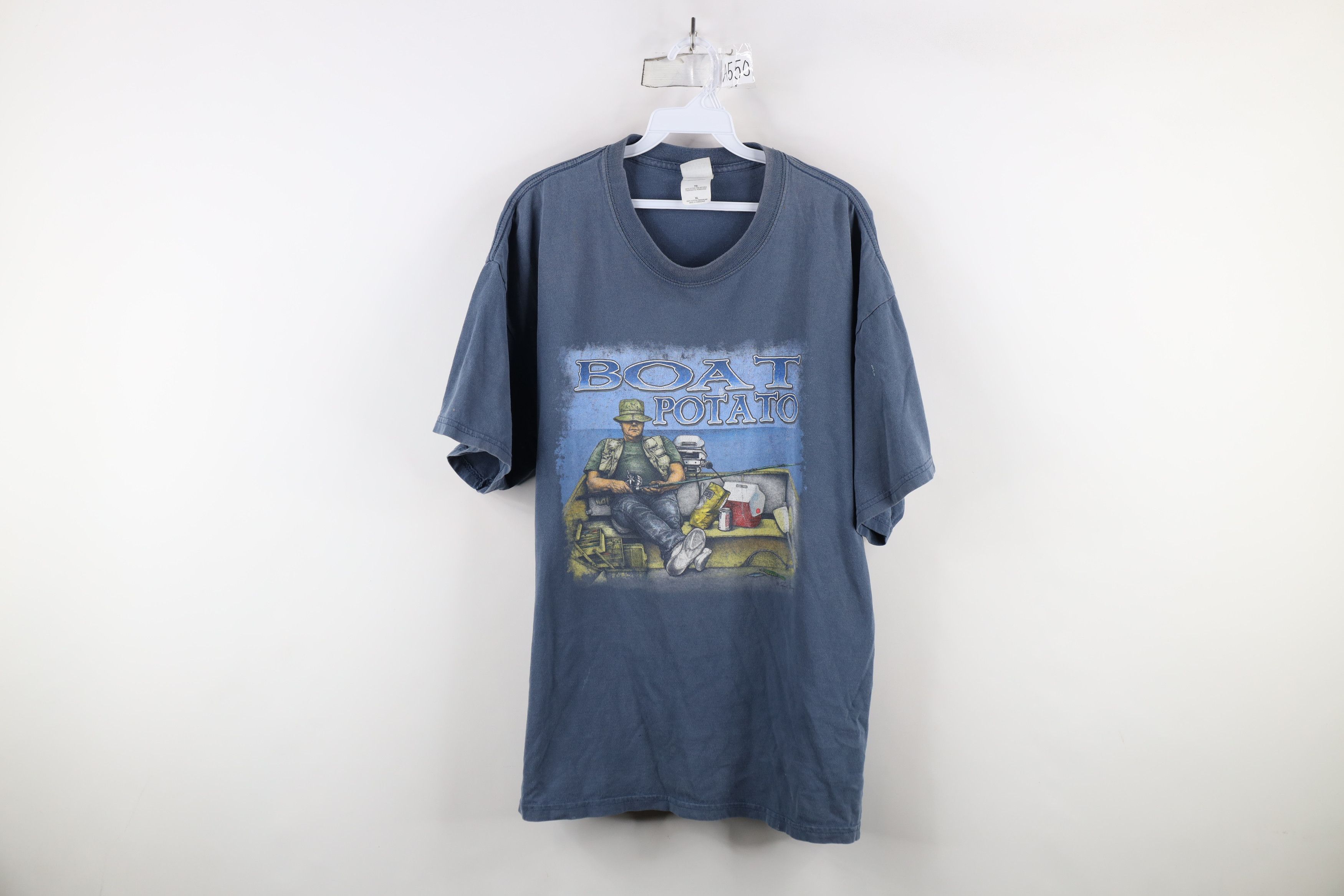 Vintage Vintage 90s Y2K Boat Potato Fishing Fisherman T-Shirt Blue Size US XL / EU 56 / 4 - 1 Thumbnail
