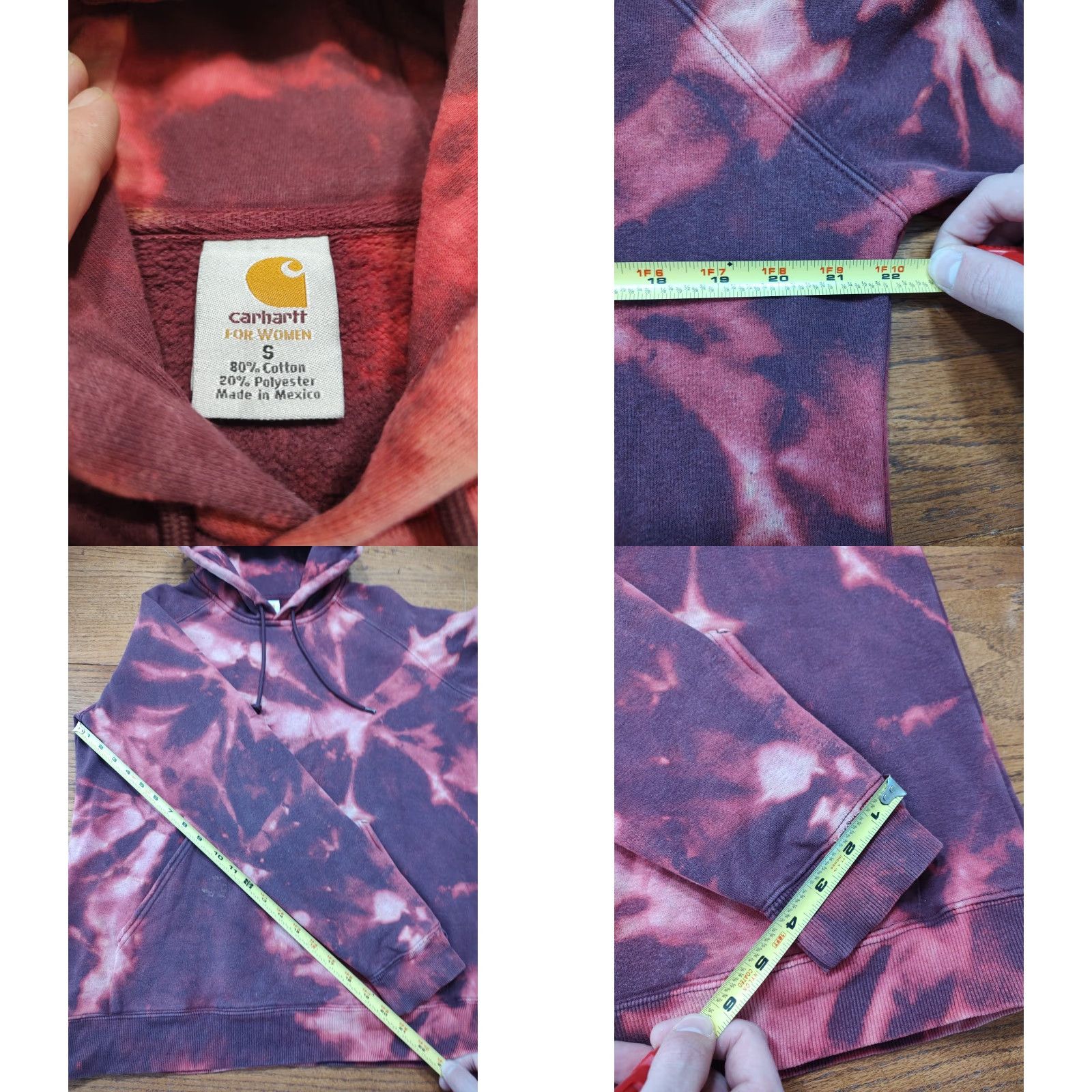Carhartt VINTAGE Carhartt Womens S Pullover Hoodie Sweatshirt Acid Wash Tie Dye Dark Red Markings Hoodie Sweatshirt Tie-Dye Carhartt Logo Red Women’s XS? Size S / US 4 / IT 40 - 8 Thumbnail