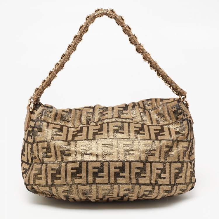 Fendi FENDI Gold/Black Zucca Print Canvas Mia Flap Bag Size ONE SIZE - 3 Thumbnail