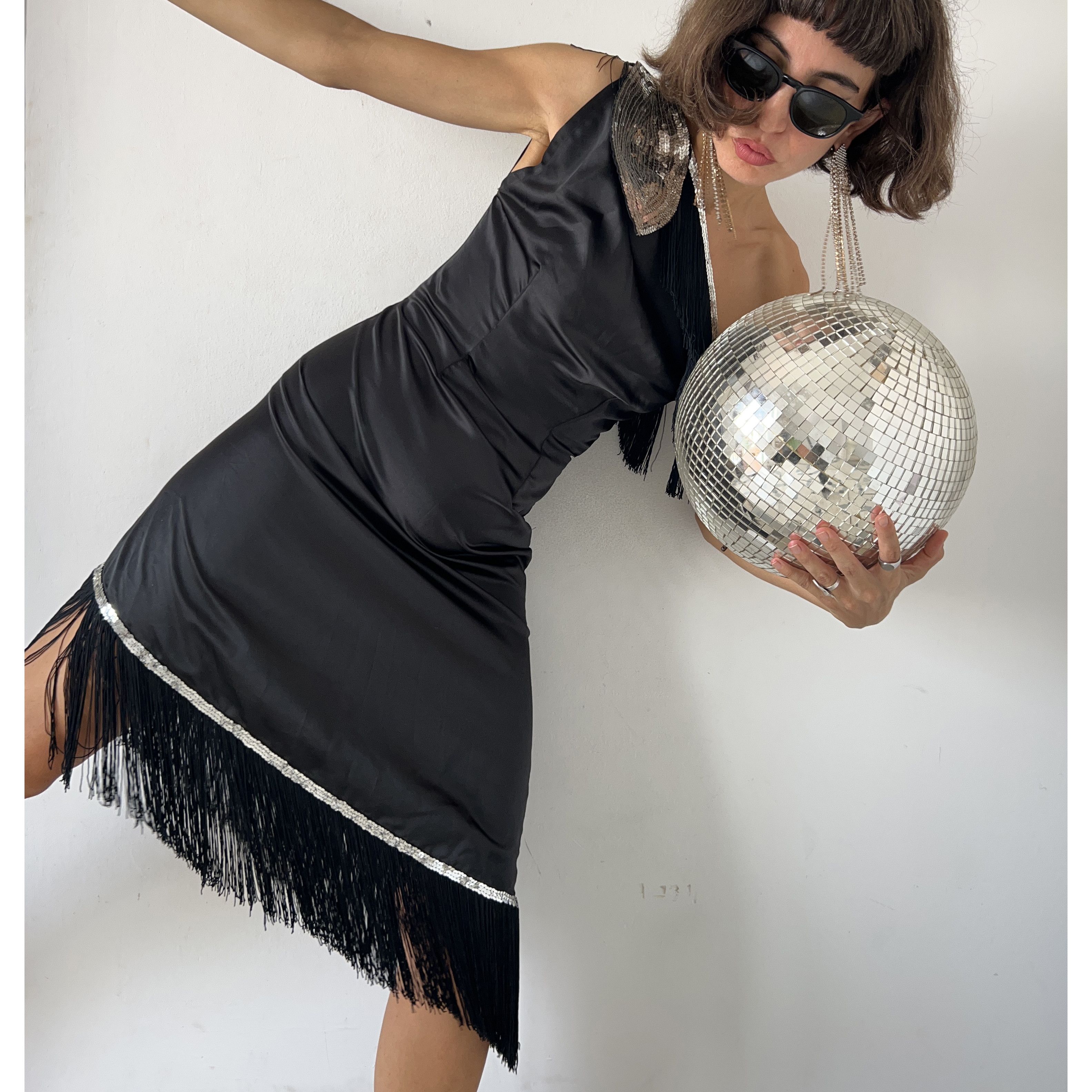 Vintage Vintage 80s One Shoulder Satin Dress Size L / US 10 / IT 46 - 5 Thumbnail