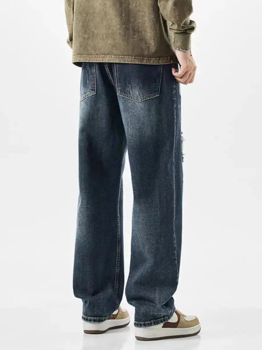 Japanese Brand Patch Patch Loose Straight Ripped Jeans Blue Size US 32 / EU 48 - 3 Thumbnail