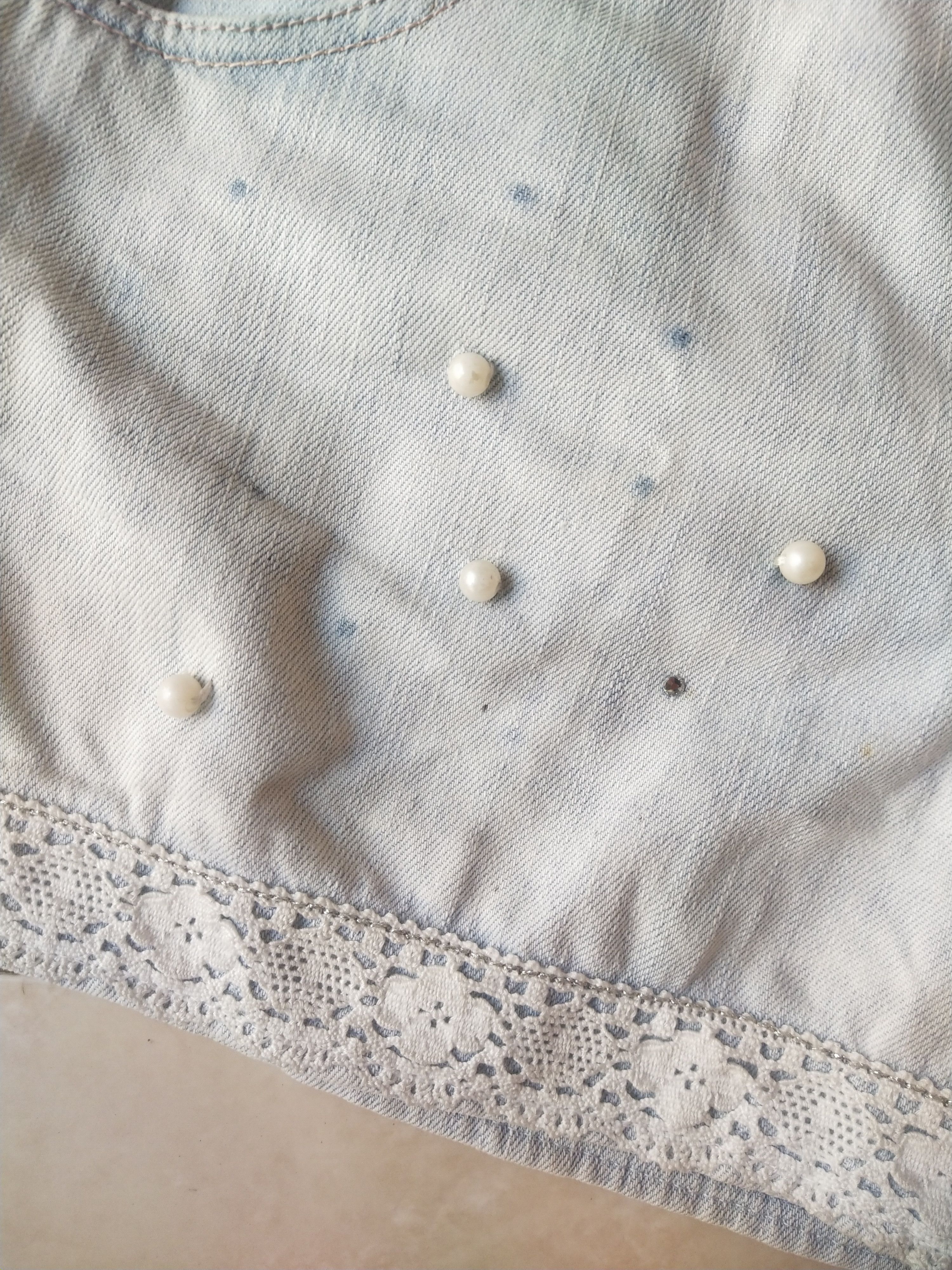 Angel Blue Mezzo Piano Candy Pink Lace Pearl Denim Shorts Size 28" / US 6 / IT 42 - 2 Thumbnail