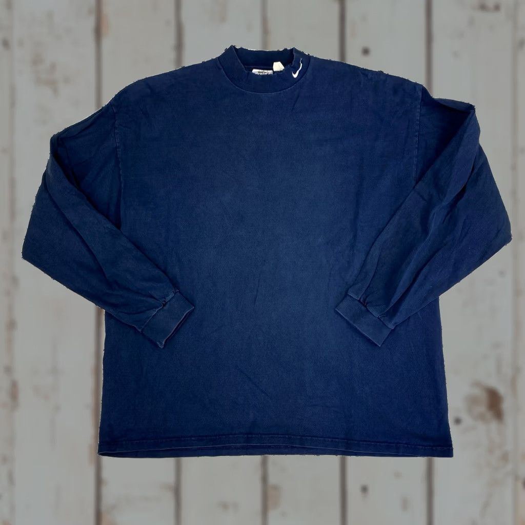 Nike VINTAGE Nike Embroidered Swoosh Mock Neck Shirt XL Blue Mens Womens Unisex Adults 90s Size US XL / EU 56 / 4 - 1 Thumbnail