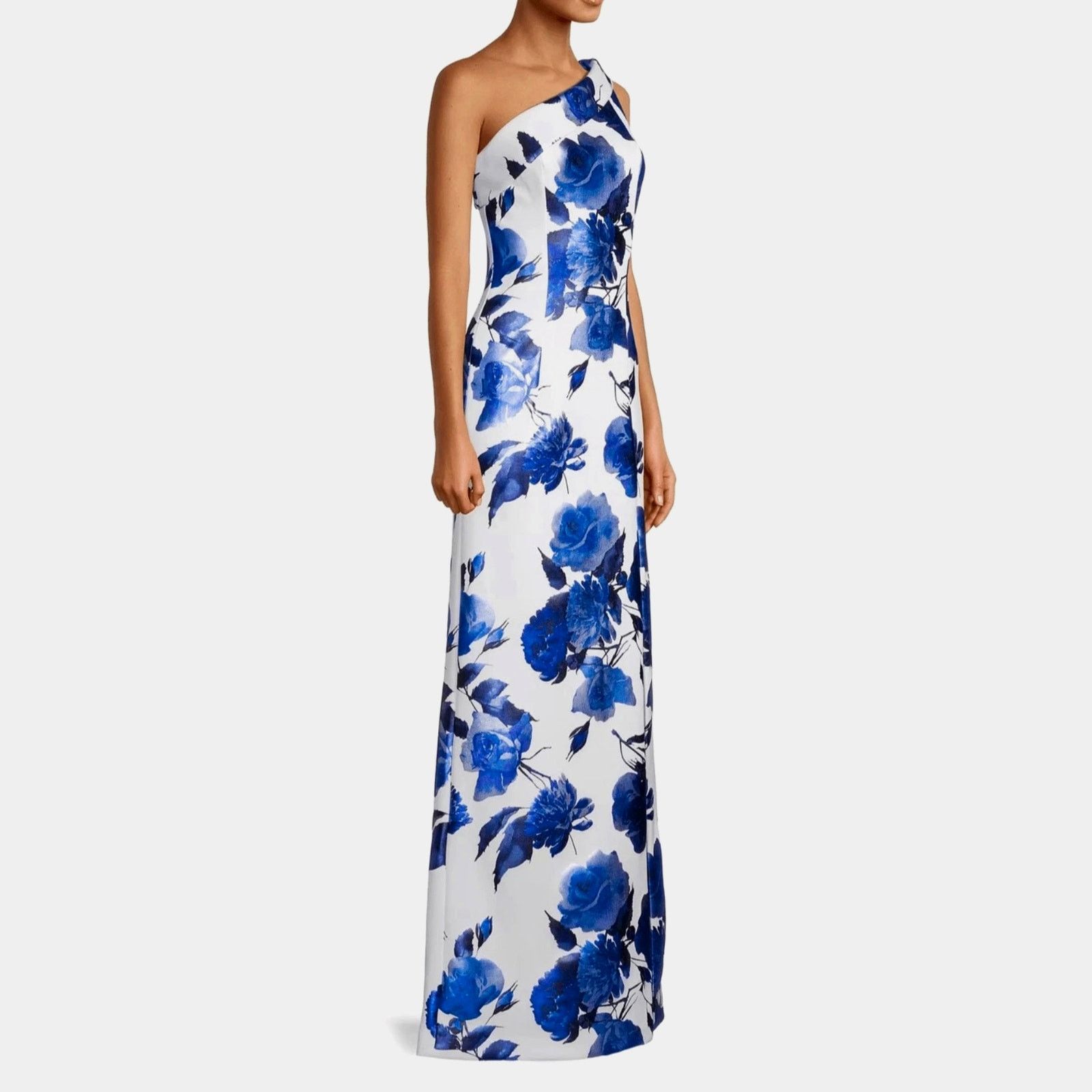 Other Black Halo Eve Dolan Floral One Shoulder Gown Blue Roses 4 Size S / US 4 / IT 40 - 3 Thumbnail