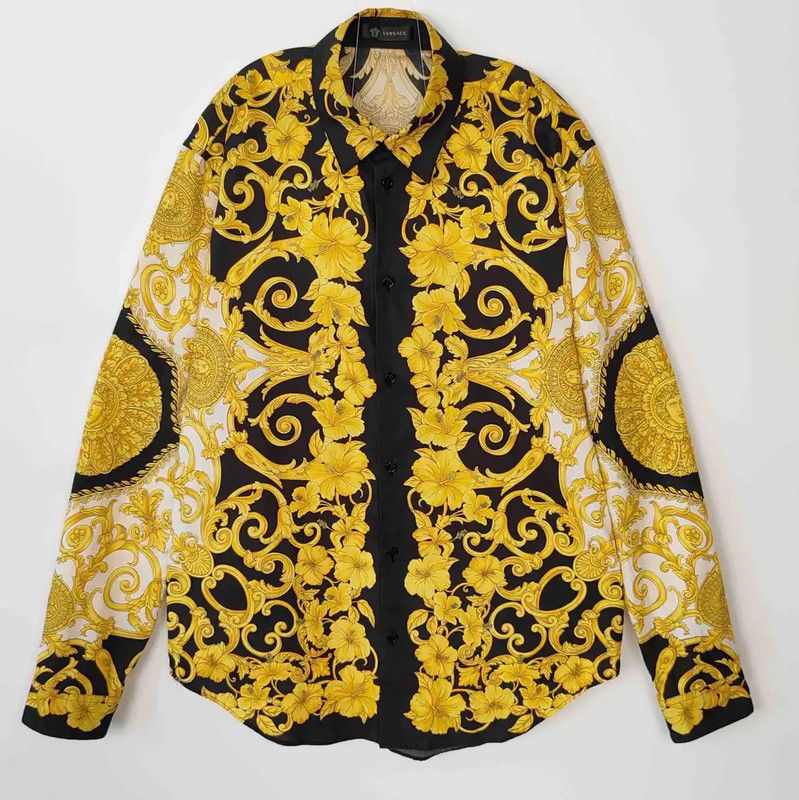 Versace Versace Black Cotton Printed Long Sleeve Shirt 0089 Size US M / EU 48-50 / 2 - 1 Thumbnail