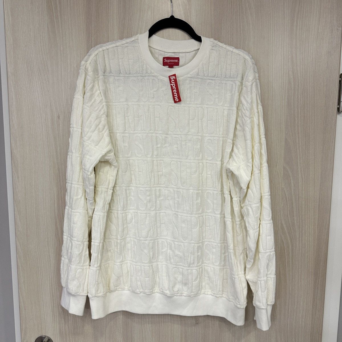 Supreme Supreme Logo Stripe Terry Crewneck White Size Large Size US L / EU 52-54 / 3 - 1 Thumbnail