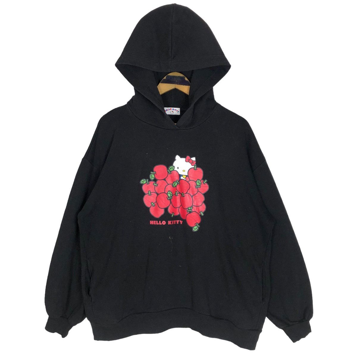 image of Gu Hello Kitty Hoodie Sweater Pullover Sweatshirt Big Logo in Black, Men's (Size Large)