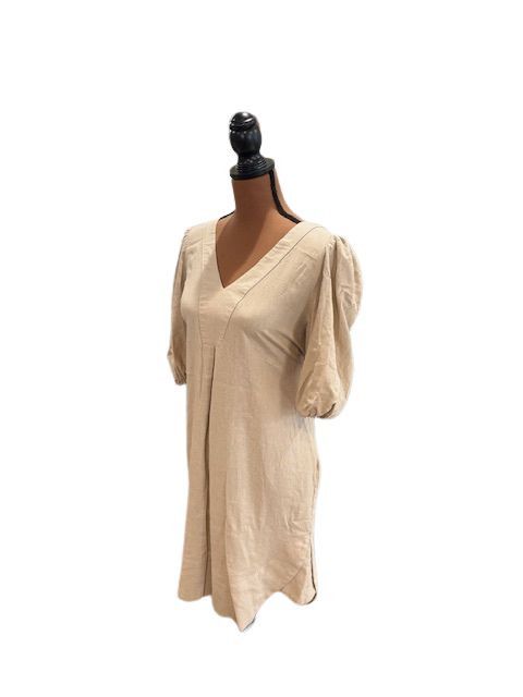 Cynthia Rowley Linen Mini Dress with ¾ Puff Balloon Sleeves in Beige Size L / US 10 / IT 46 - 3 Thumbnail