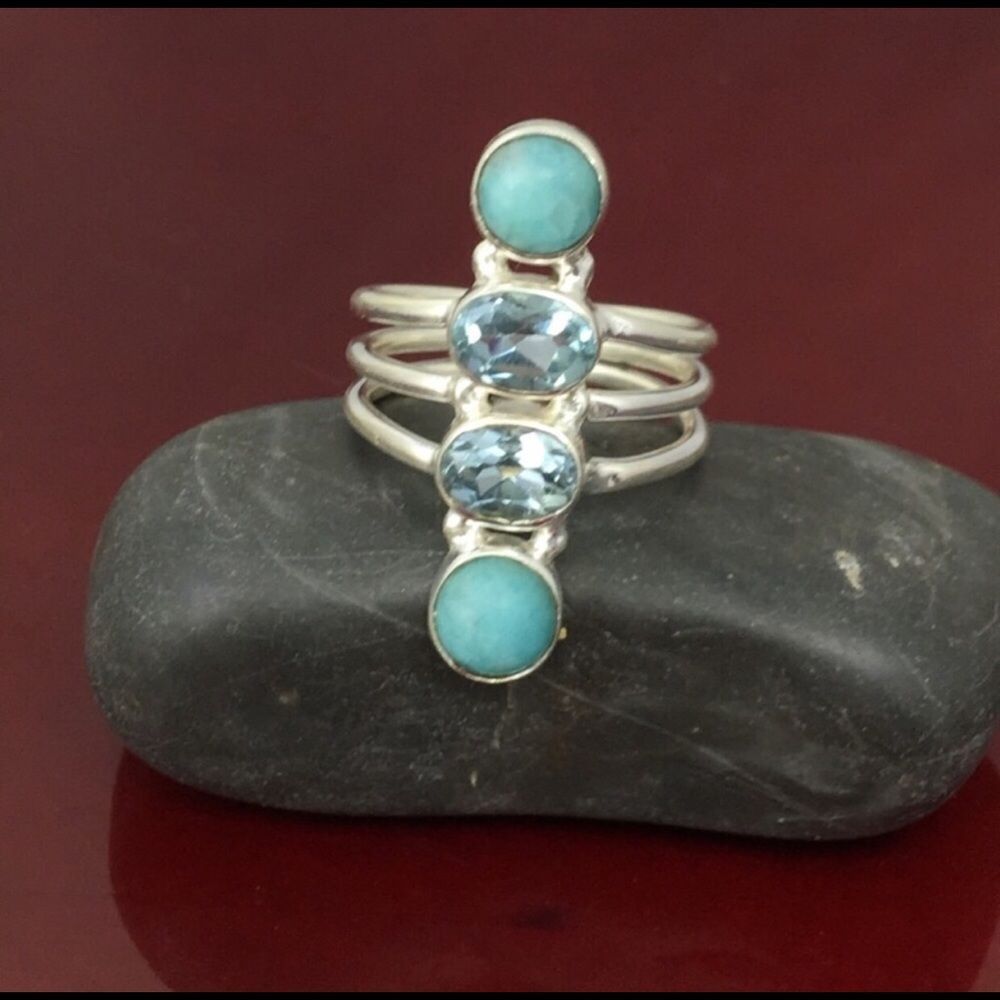 The Unbranded Brand Green Peruvian Amazonite Blue Topaz Ring Size 6.5 Size ONE SIZE - 4 Thumbnail