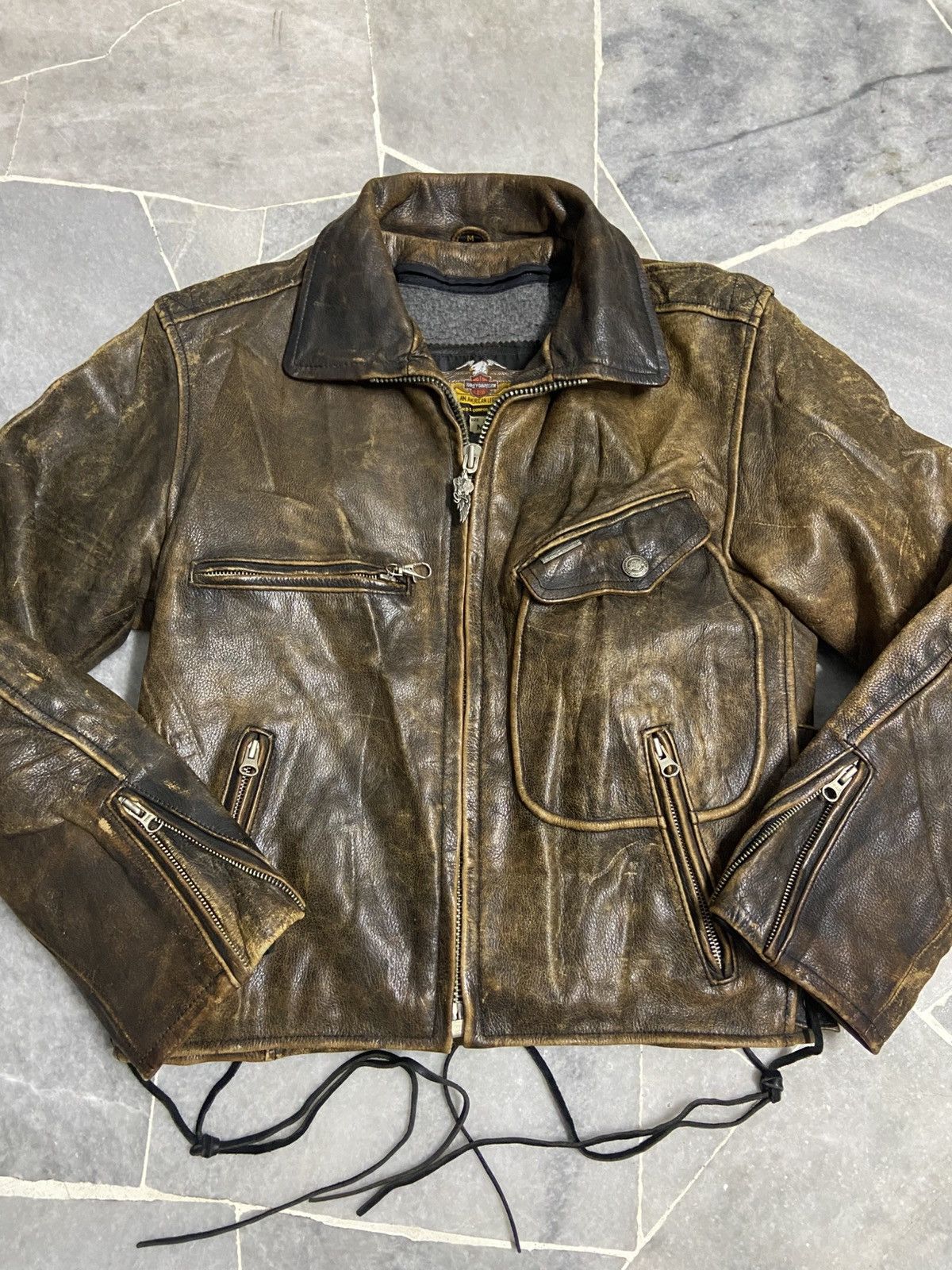 Harley Davidson Vintage Harley Davidson Leather Jacket Biker Brown jacket Size US M / EU 48-50 / 2 - 2 Thumbnail