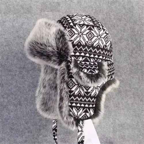 Other Fur Hat Ushanka Black White Bomber Hat Size ONE SIZE - 2 Thumbnail