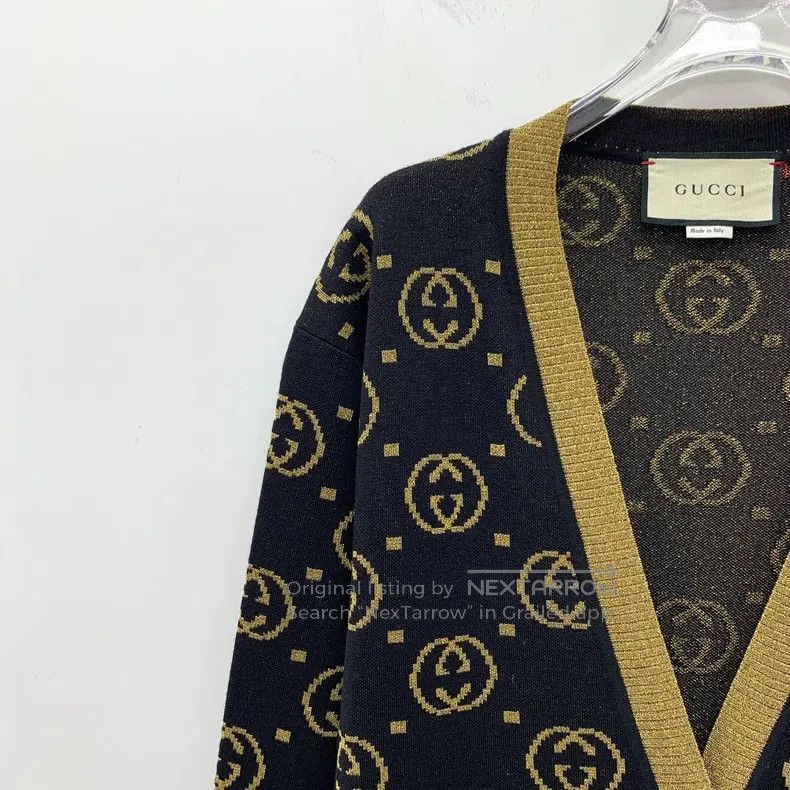Gucci Gucci Black logo jacquard full printed wool V-neck single- Size XS / US 0-2 / IT 36-38 - 3 Thumbnail