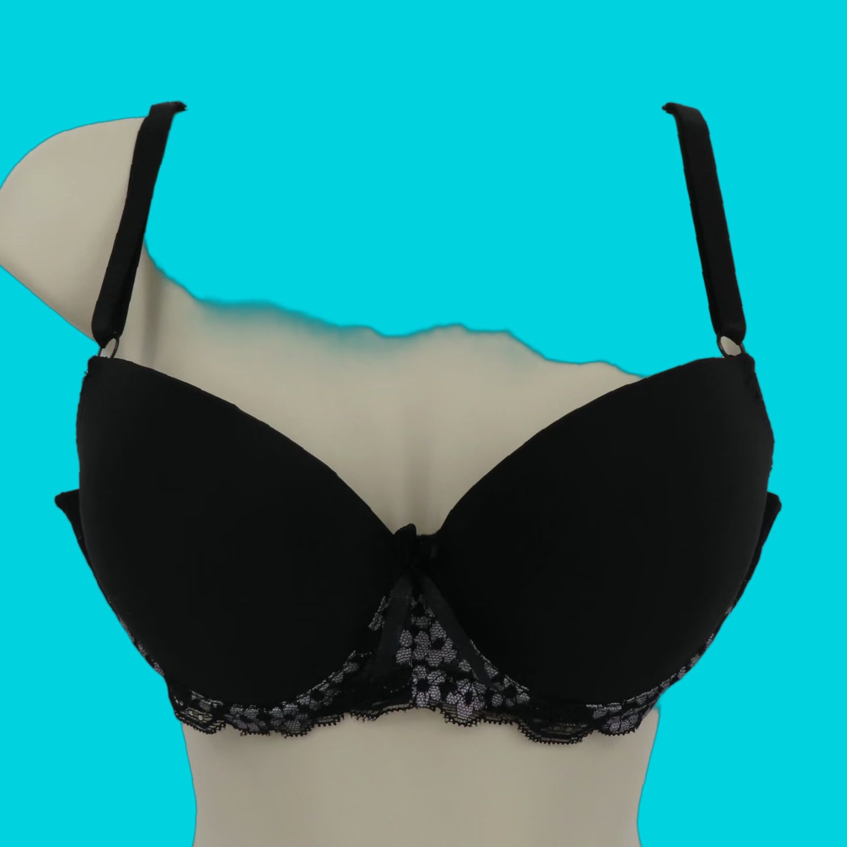 Vintage Mamia Bra 36B Solid Black Underwire Padded Lace Bow Style BR41919PLU1 Push Up Womens Size ONE SIZE - 1 Thumbnail