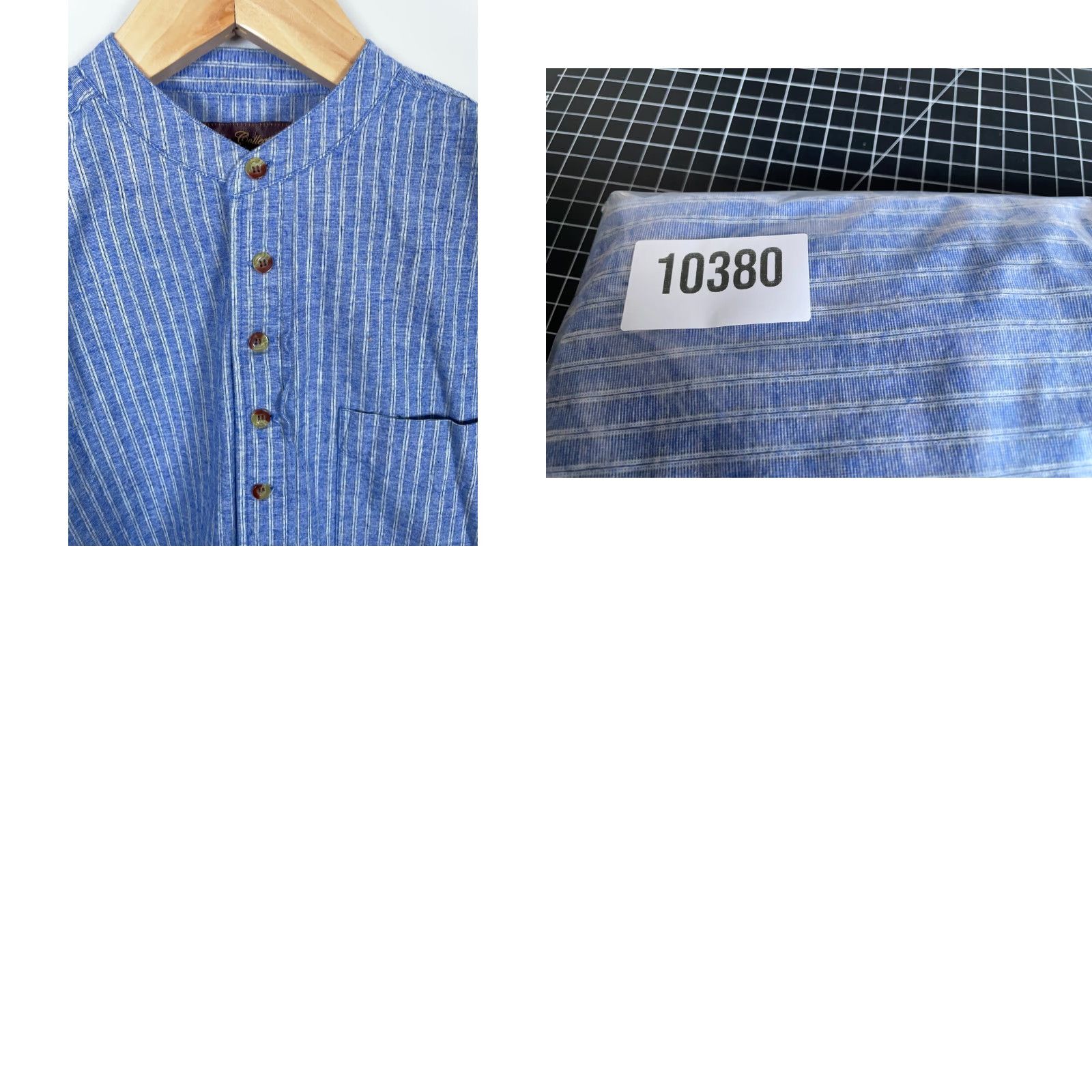 Lee Lee Valley Ireland Grandfather Shirt Men's L Blue Stripe Cotton Band Collar Shirt Size US L / EU 52-54 / 3 - 9 Thumbnail