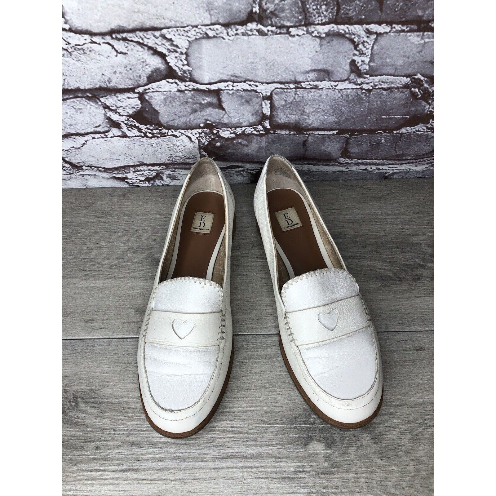 Other Ellen Degeneres ED Laddie White Leather Heart Loafers Shoes Size US 8 / IT 38 - 15 Thumbnail