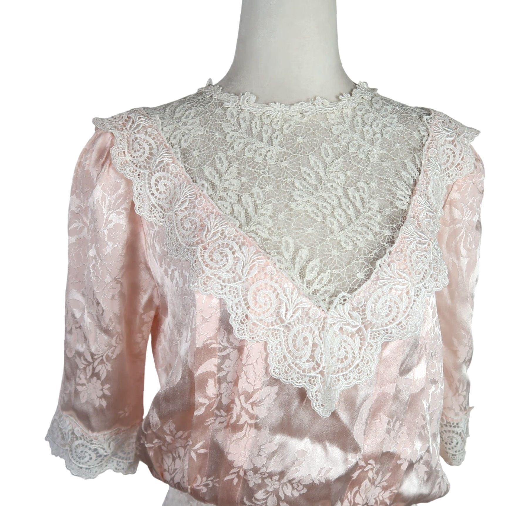 Jessica McClintock VINTAGE Jessica McClintock Pink Floral Satin White Lace Long Party Dress S Women Long Maxi Ball Gown 80s Girls/ Womens Size S / US 4 / IT 40 - 3 Thumbnail