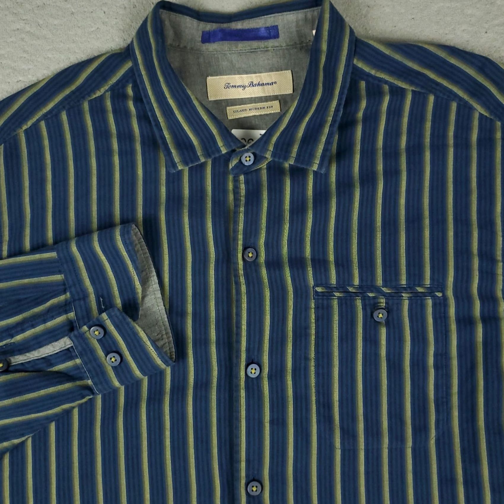 Tommy Bahama Tommy Bahama Shirt Mens Large Blue Striped Cotton Button-Up Long Sleeve Shirt Size US L / EU 52-54 / 3 - 2 Thumbnail