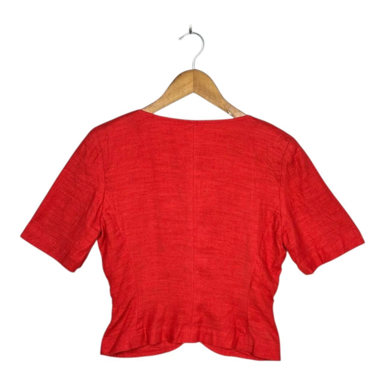 Christian Dior Monsieur Christian Dior Vintage 90s Red Linen Cropped Jacket Blouse M Size M / US 6-8 / IT 42-44 - 2 Thumbnail