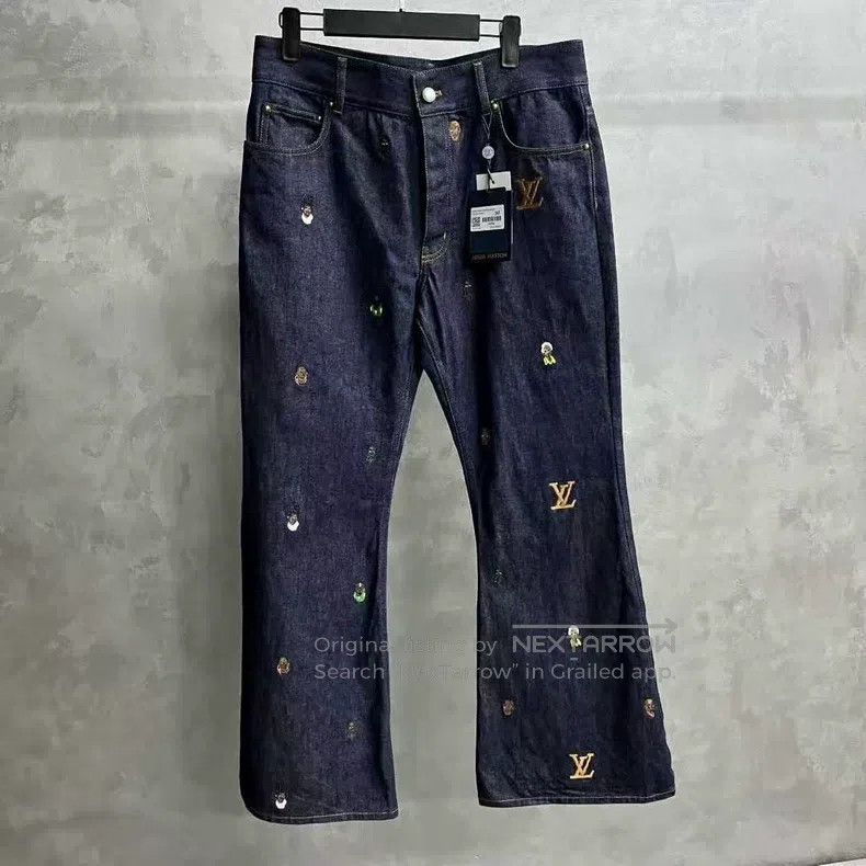 Louis Vuitton Louis Vuitton Blue monogrammed Logo embroidered flared jea Size US 27 - 1 Thumbnail