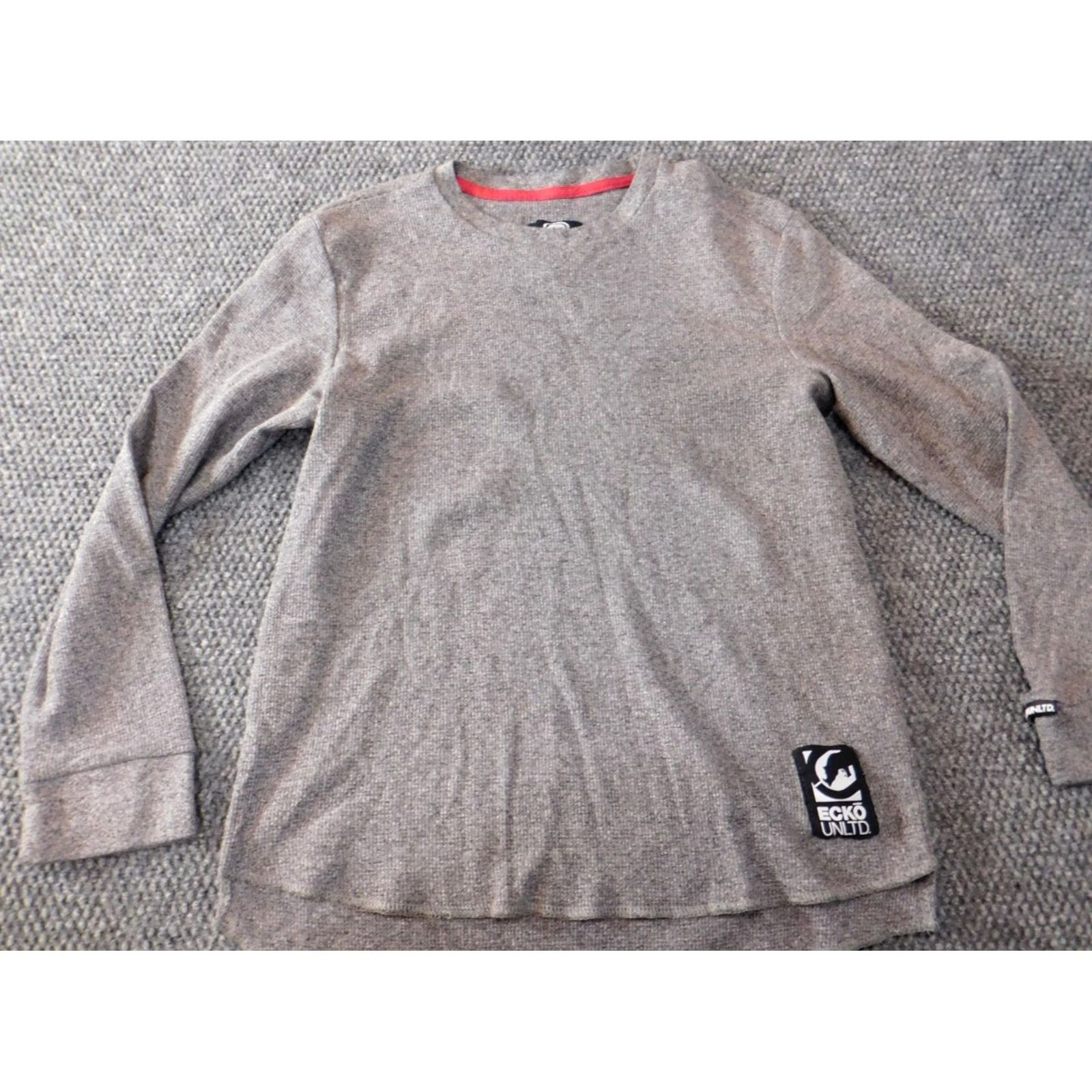 Vintage Ecko Sweater Pullover Womens Medium Gray Crew Neck Long Sleeve KC Stretch Knit Logo Classic Modern 90s? Size M / US 6-8 / IT 42-44 - 2 Thumbnail