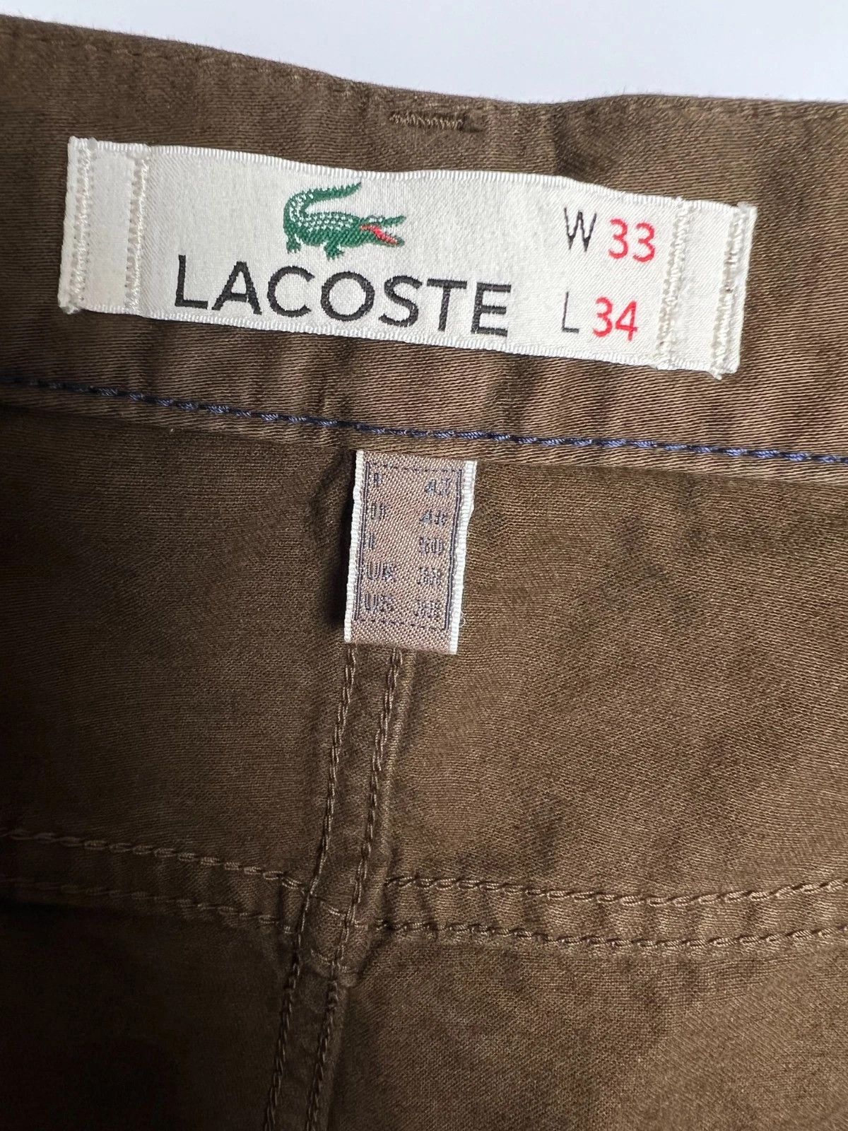 Lacoste Lacoste Men's Brown 100% Cotton Casual Chino Trousers Pants Size US 33 - 12 Thumbnail