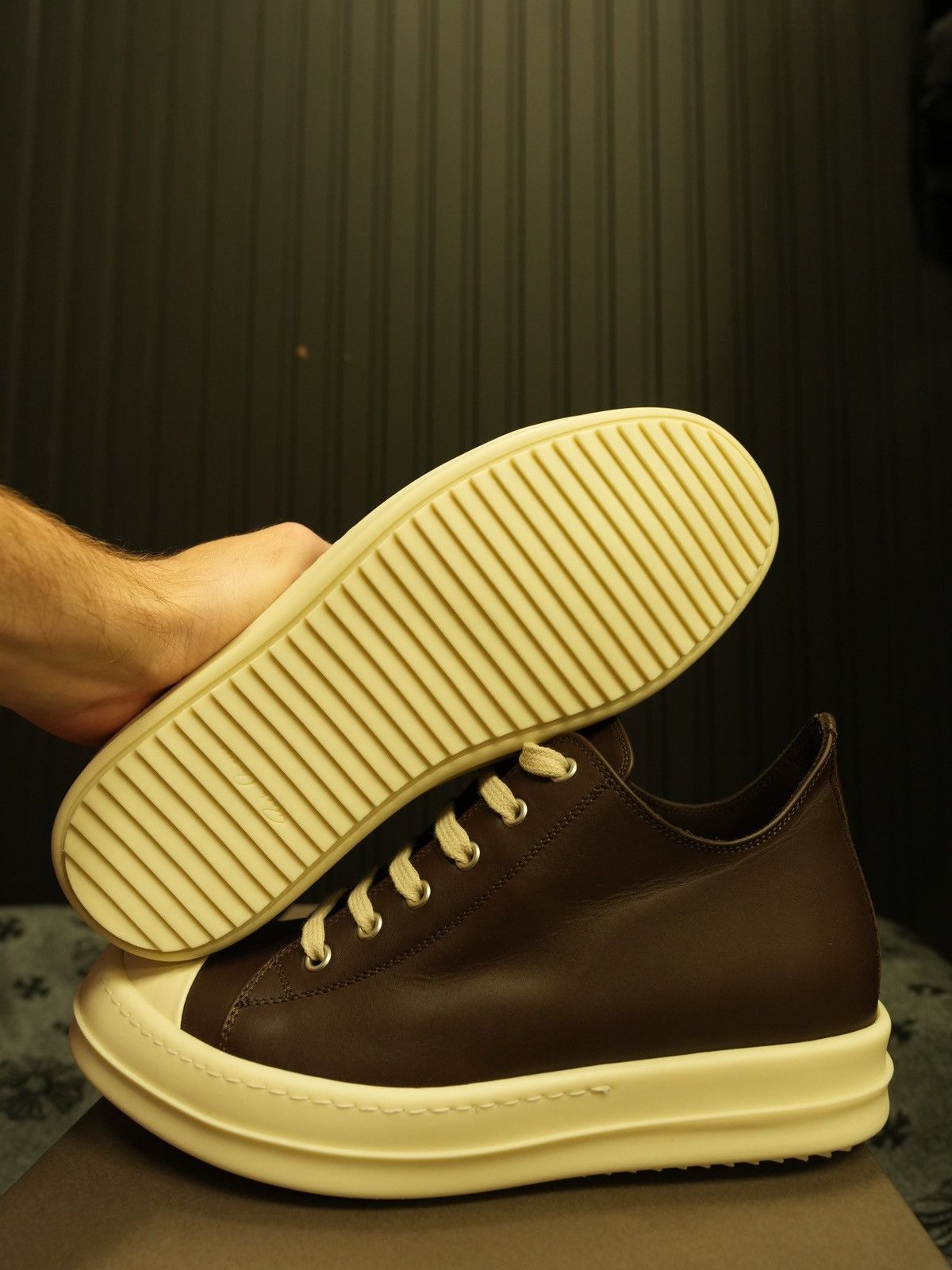 Rick Owens × Rick Owens Drkshdw Rick Owens Brown Leather Low Top Sneakers Size US 7 / EU 40 - 4 Thumbnail