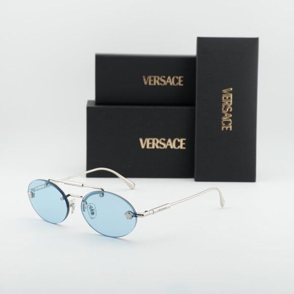 Versace Versace VE2295 1000/1 Sunglasses Silver Oval Frame Size ONE SIZE - 9 Thumbnail