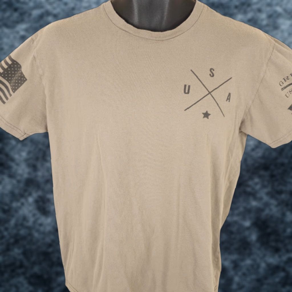 Vintage Grunt Style USA T Shirt Mens Size Medium Beige American Flag 2nd Amendment Shirt Size US M / EU 48-50 / 2 - 1 Thumbnail