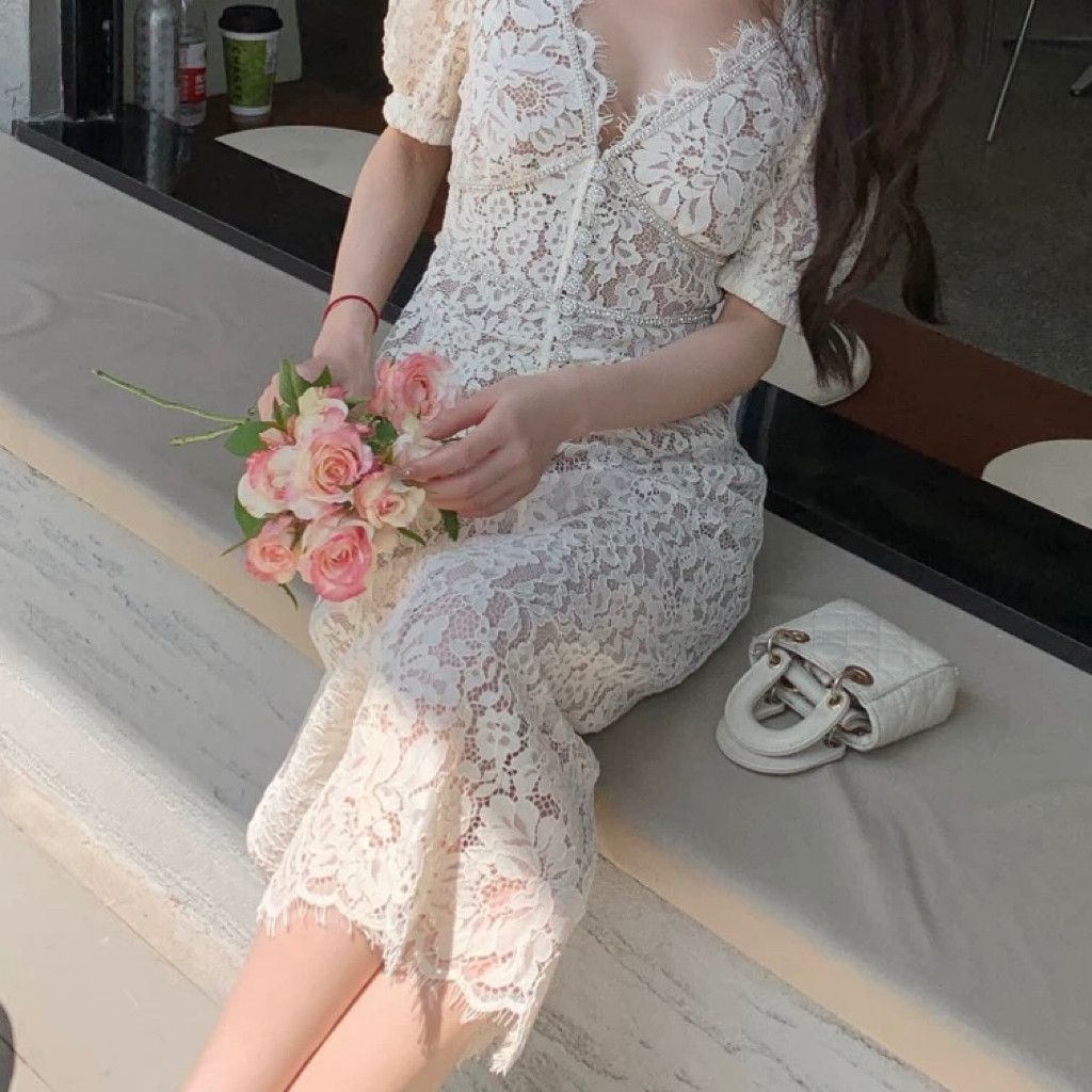 Zara White Lace Midi Dress Romantic & Feminine Size S / US 4 / IT 40 - 1 Thumbnail