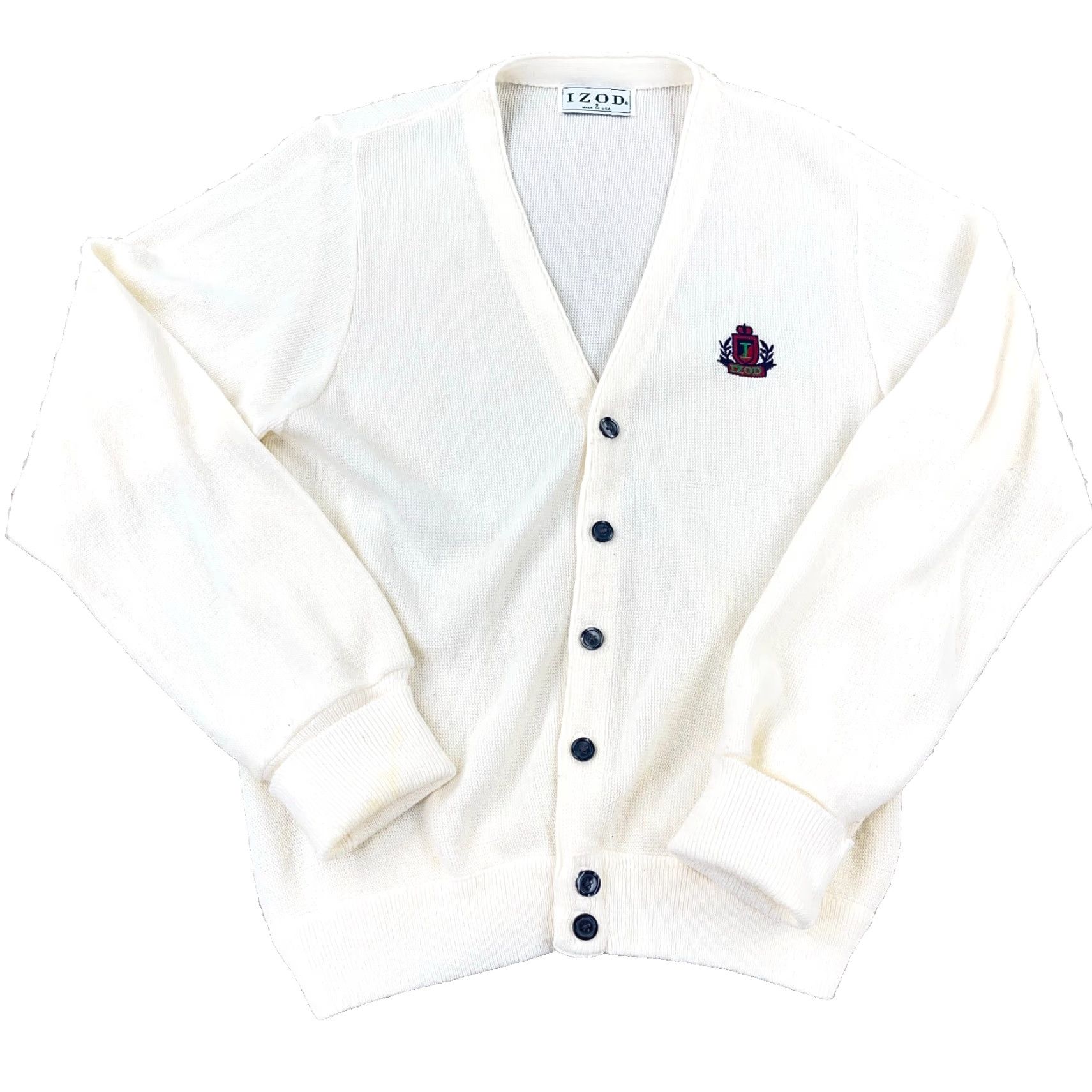Izod VINTAGE IZOD Cardigan Sweater Men Small White Acrylic Button Up 80s USA Grandpa Size US S / EU 44-46 / 1 - 2 Thumbnail