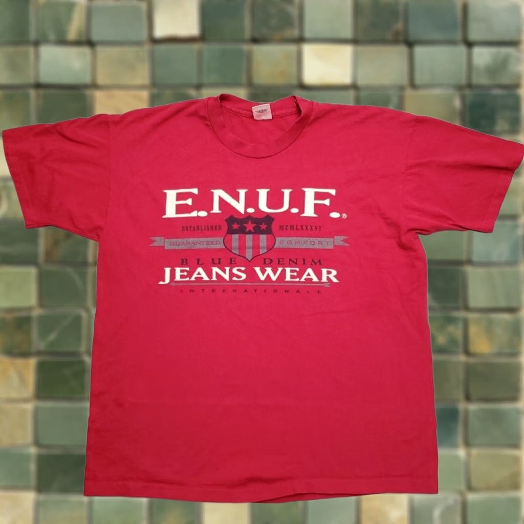Etro VTG ENUF Jeans Shirt Men XL Red 90s Y2K T-Shirt US Made Vintage 90s Retro Crew Neck Short Sleeve Solid Graphic Print Men Size US XL / EU 56 / 4 - 1 Thumbnail