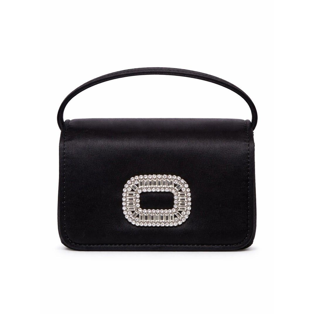 ROGER VIVIER Nano Pilgrim Black Satin Handbag New