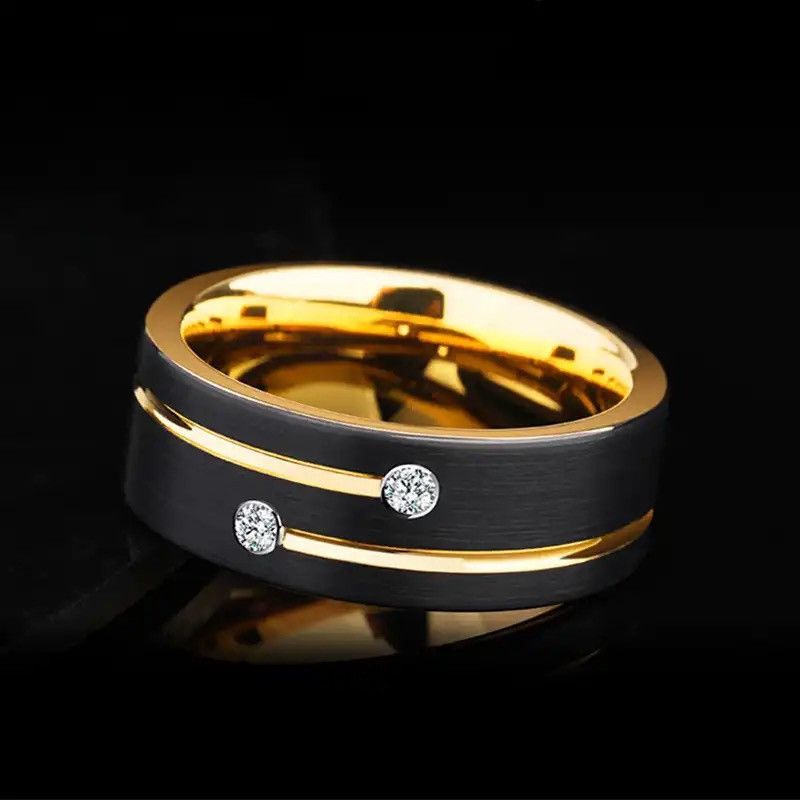 Jewelry Luxury Mens 8mm Black Stainless Steel Gold Color Ring Size ONE SIZE - 3 Thumbnail