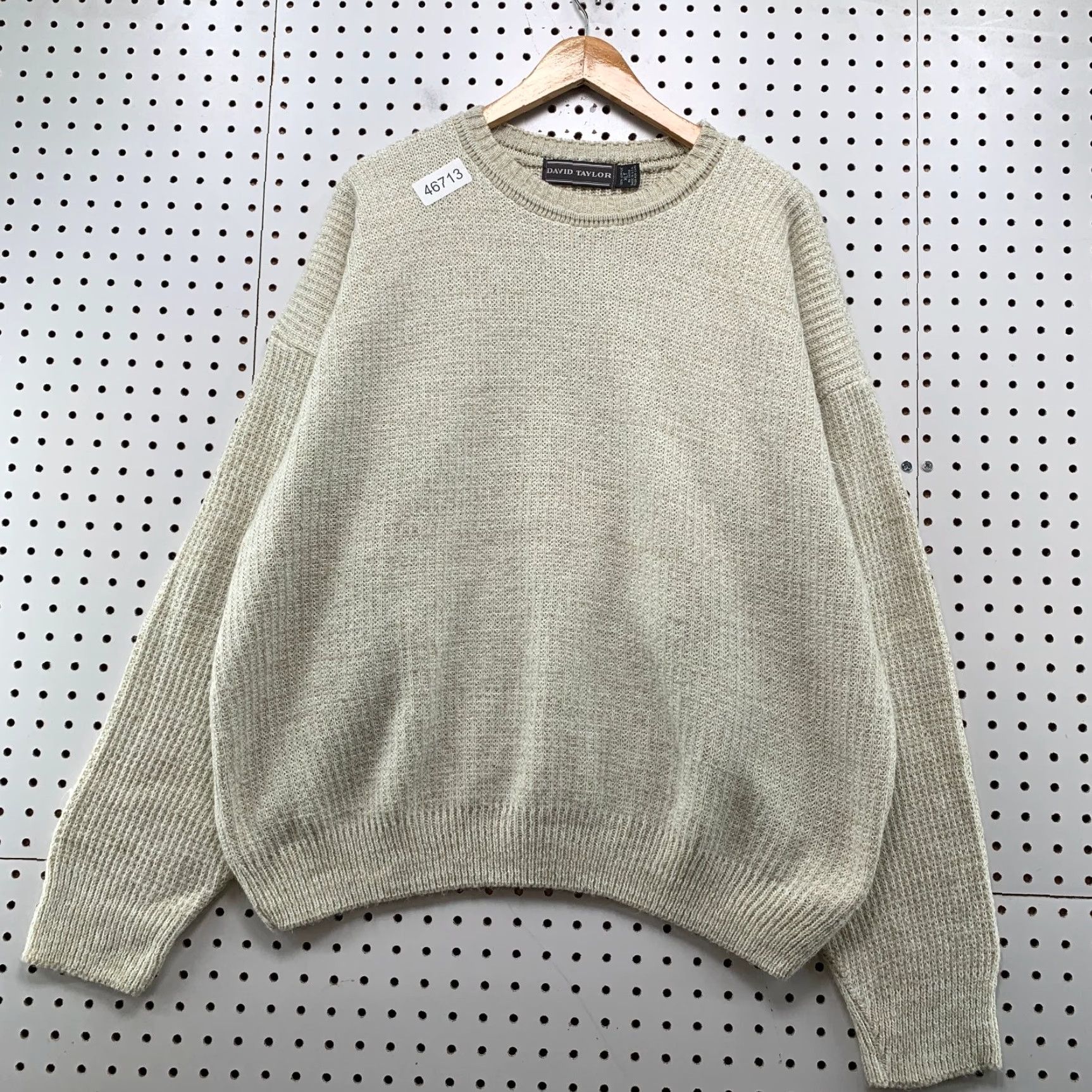 Vintage VINTAGE David Taylor Sweater Mens XLT XL Tall Beige Knit Grandpa Dad USA Crew Neck Pullover Winter Fall Beige 90s Dad Mens Size US XL / EU 56 / 4 - 2 Thumbnail