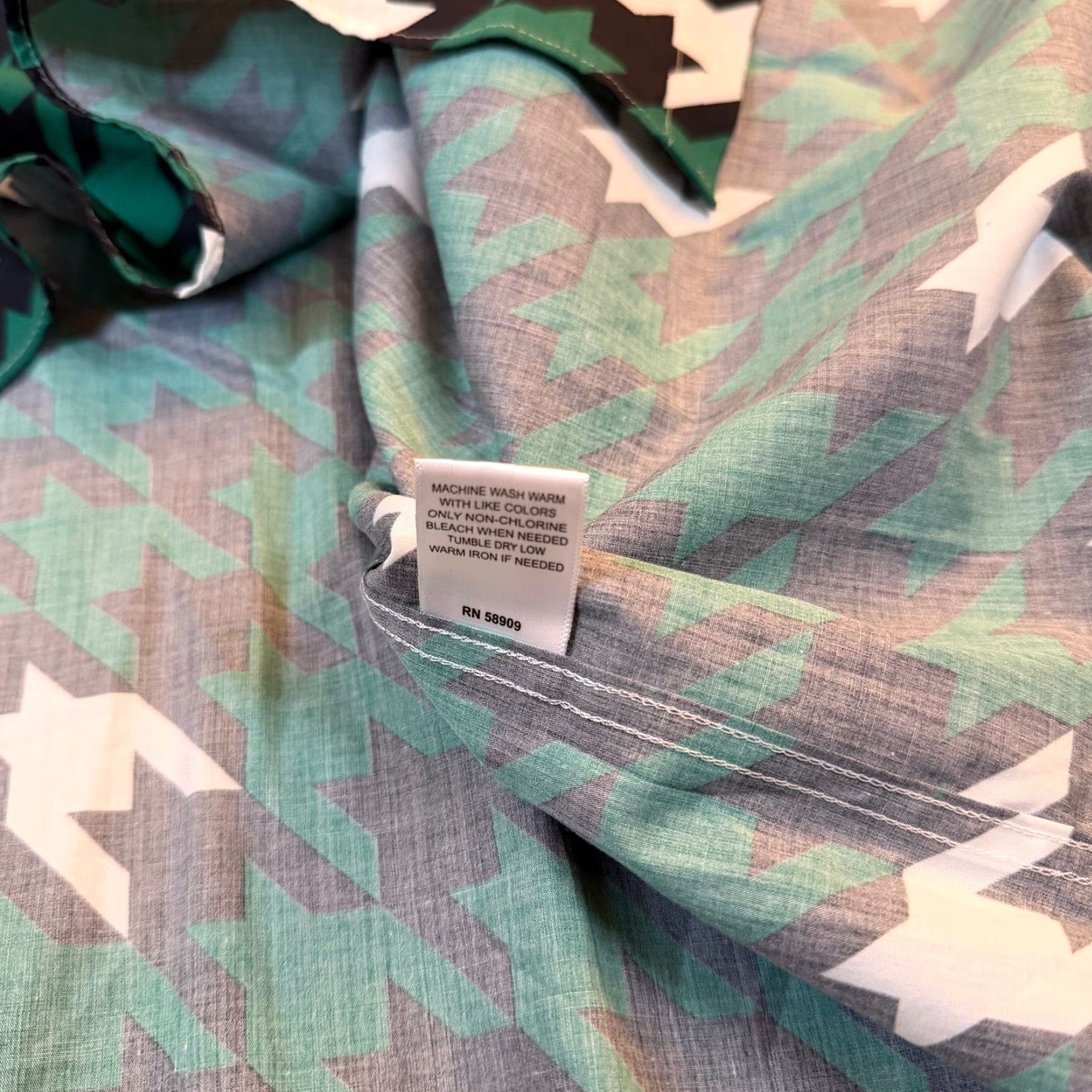 Murano Murano Button-Down Shirt Big 4X Mens Houndstooth Black White Green Geometric Breathing Cotton Button-Up Long Sleeve Collared 4XB NWT Size US XXL / EU 58 / 5 - 6 Thumbnail