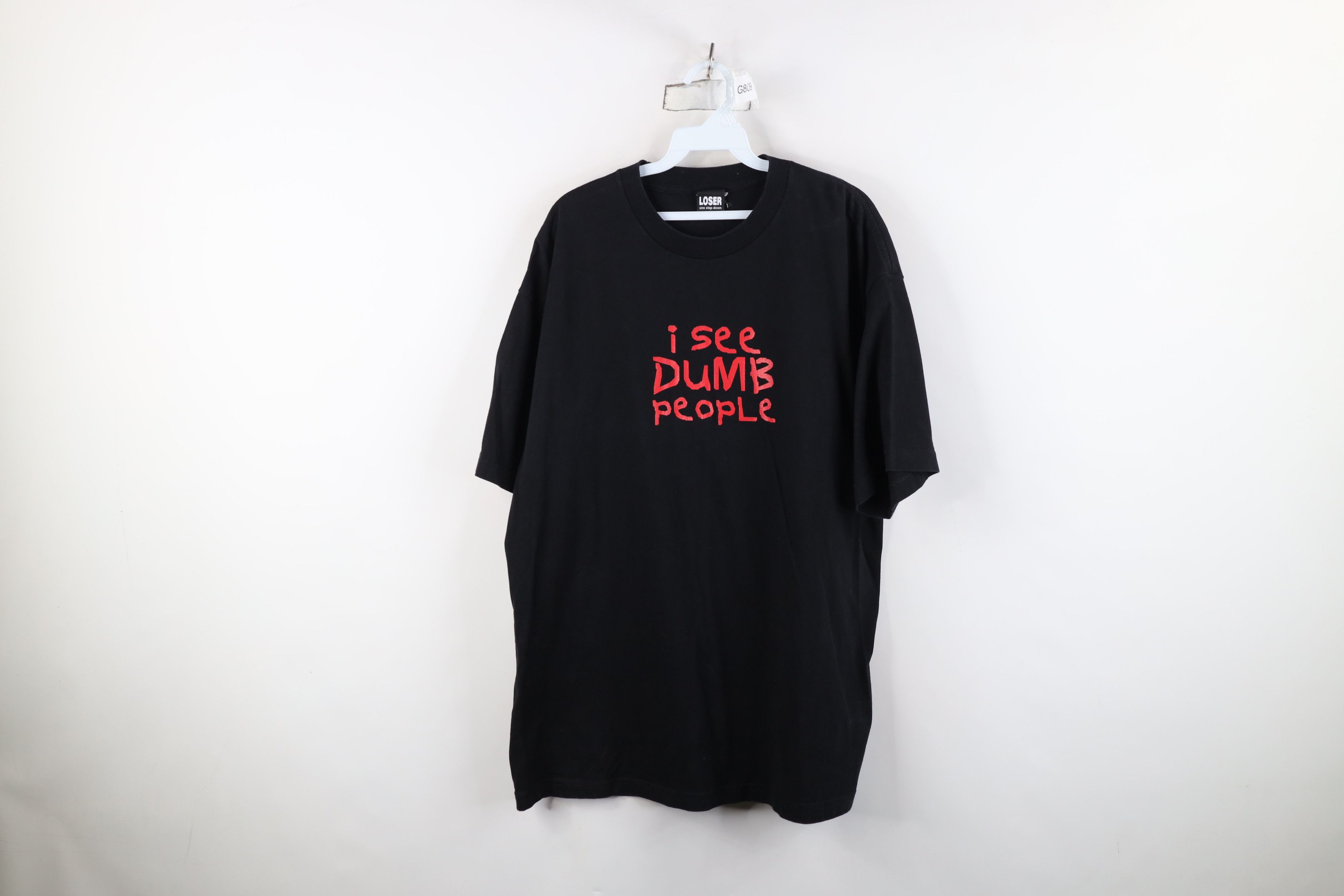 Vintage Vintage 90s Loser Skateboards Dumb People T-Shirt Black USA Size US XL / EU 56 / 4 - 1 Thumbnail