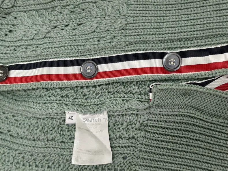 Thom Browne Thom Browne Four Striped Wool Cardigan, Gray Green Size US XXS / EU 40 - 4 Thumbnail