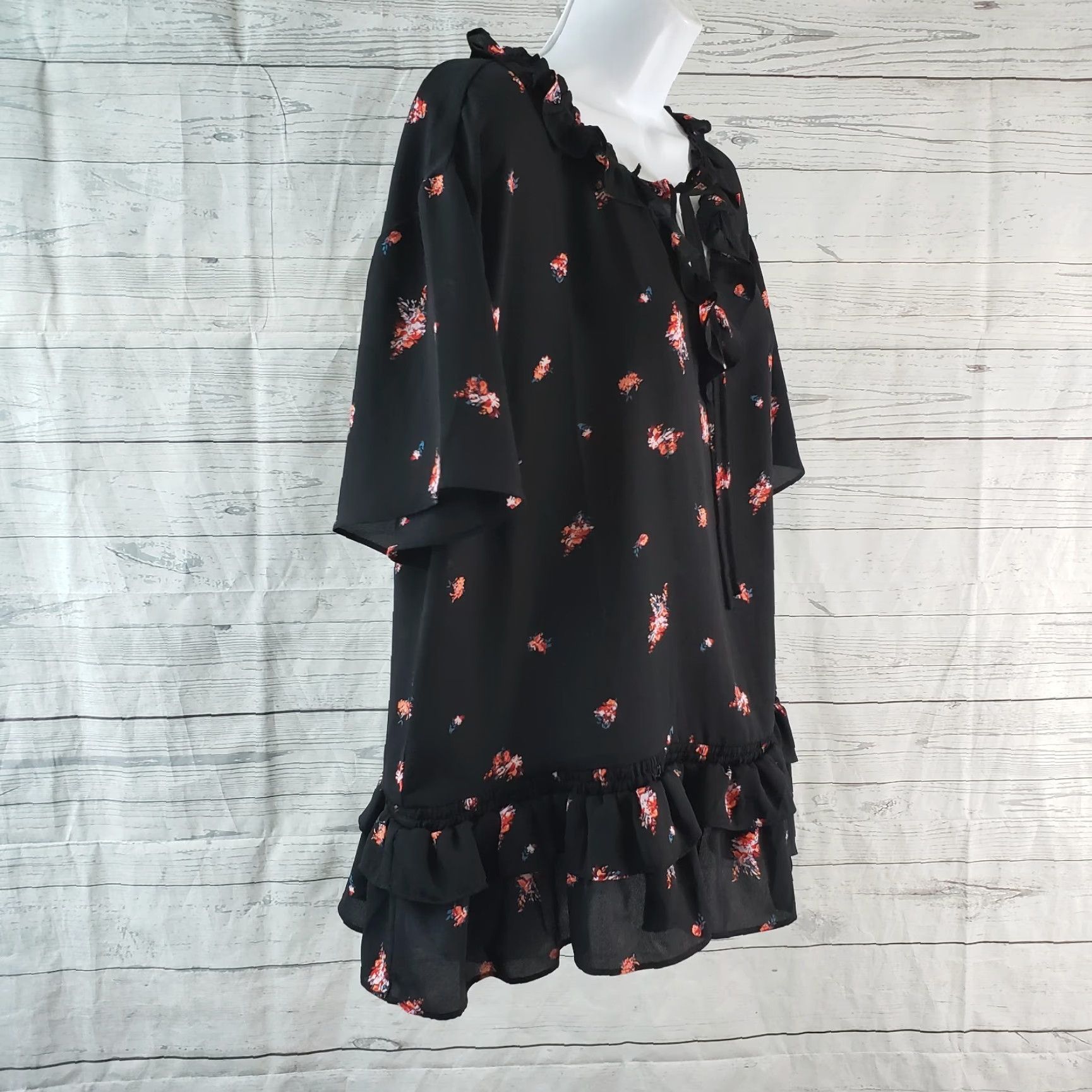Pinko Chelsea28 Womens Blouse Sz Large Black Pink Floral Ruffle Semi Sheer Size L / US 10 / IT 46 - 3 Thumbnail