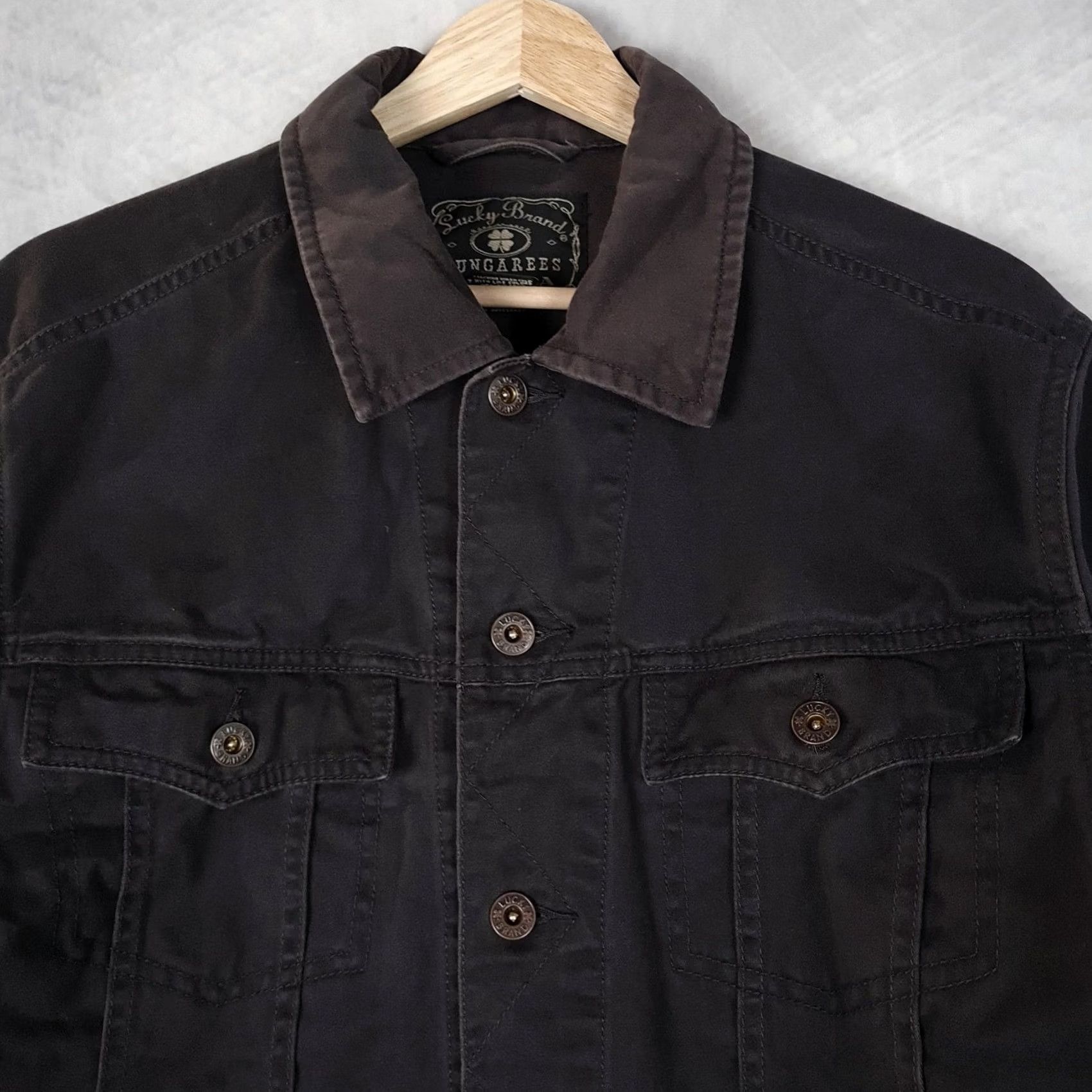Lucky Brand Lucky Brand Trucker Jacket Mens Large Black Cotton Denim Button Front Workwear Size US L / EU 52-54 / 3 - 2 Thumbnail