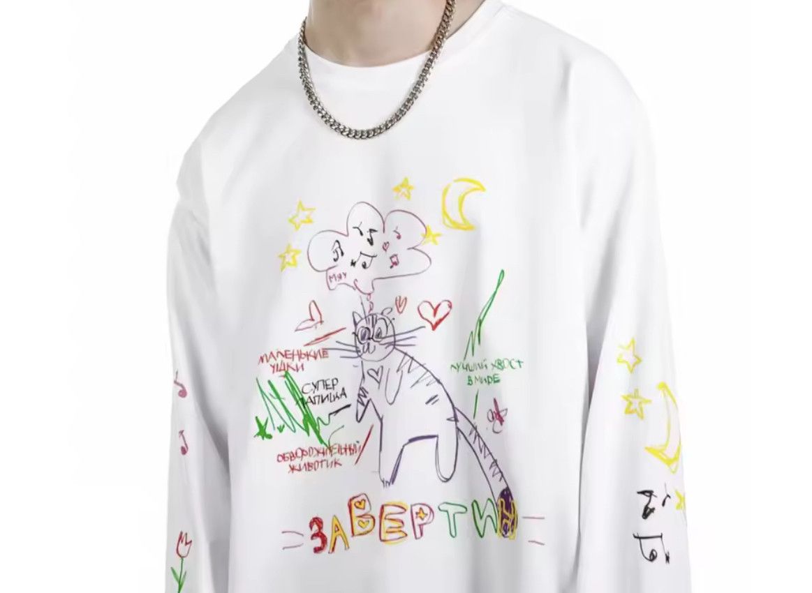 Japanese Brand Y2K Streetwear Draw Cat Long Sleeve T-Shirt Graphic Tees Size US L / EU 52-54 / 3 - 2 Thumbnail