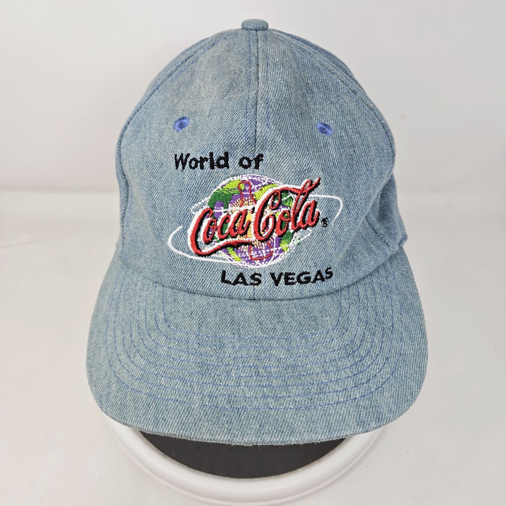 Vintage VINTAGE Coca-Cola Hat Cap Strap Back Denim World of Las Vegas Mens 90s Adjustable One Size Blue Cotton Denim Embroidered Coca-Cola City Mens VINTAGE Size ONE SIZE - 2 Thumbnail