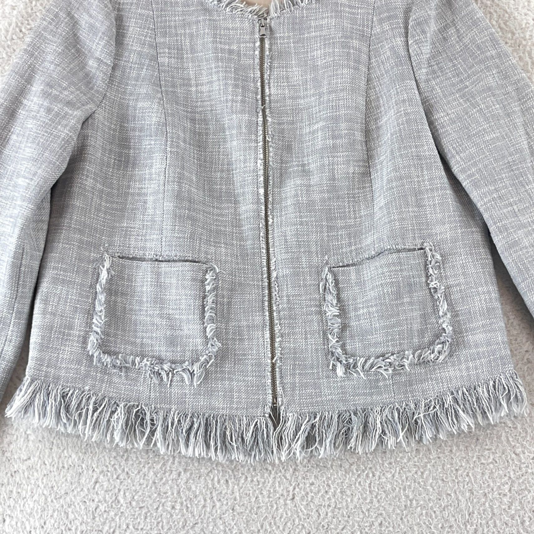 Rebecca Taylor Rebecca Taylor Slub Suiting Jacket Womens Size 4 Gray Fringe Hem Full Zip LS Jacket Size S / US 4 / IT 40 - 5 Thumbnail