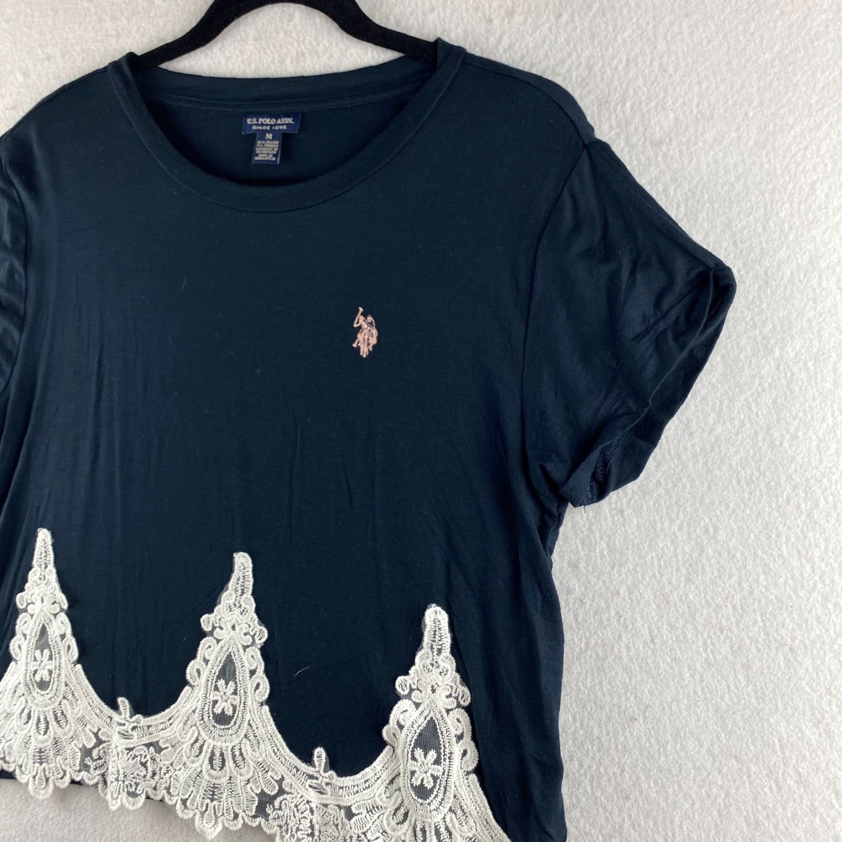 Vintage US Polo Assn Shirt Womens M Blue Crochet Embroidered Cropped Cap Sleeve Shirt Size M / US 6-8 / IT 42-44 - 7 Thumbnail