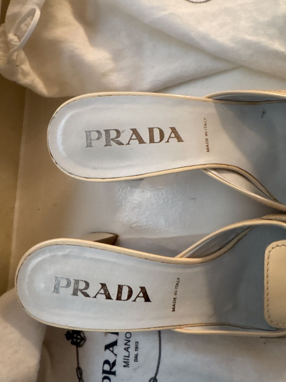 Prada Prada Mules Creme With Silver Buckle Size US 7.5 / IT 37.5 - 3 Thumbnail