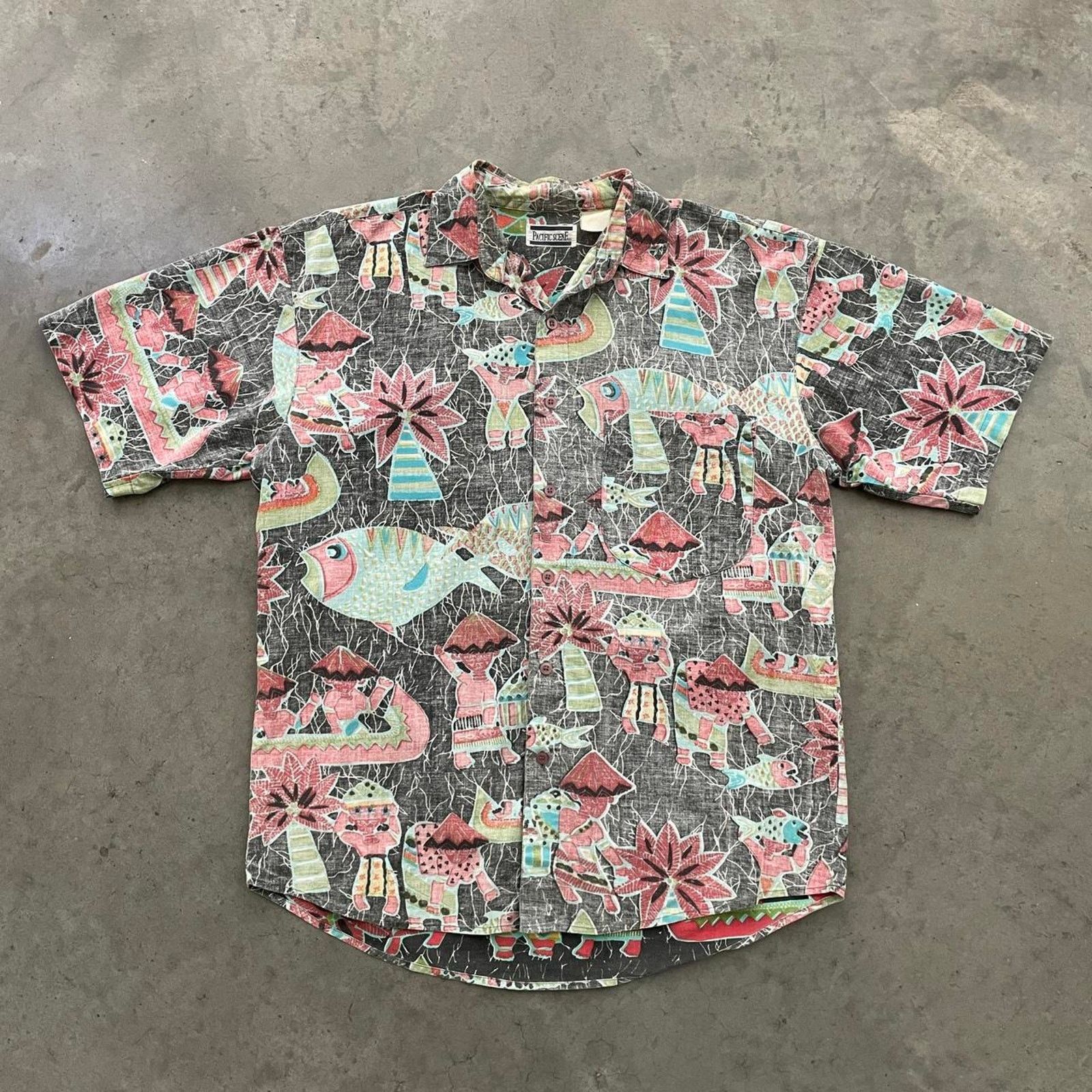 Vintage Vintage Pacific Scene Black Tiki Hawaiian Shirt Size US L / EU 52-54 / 3 - 1 Thumbnail